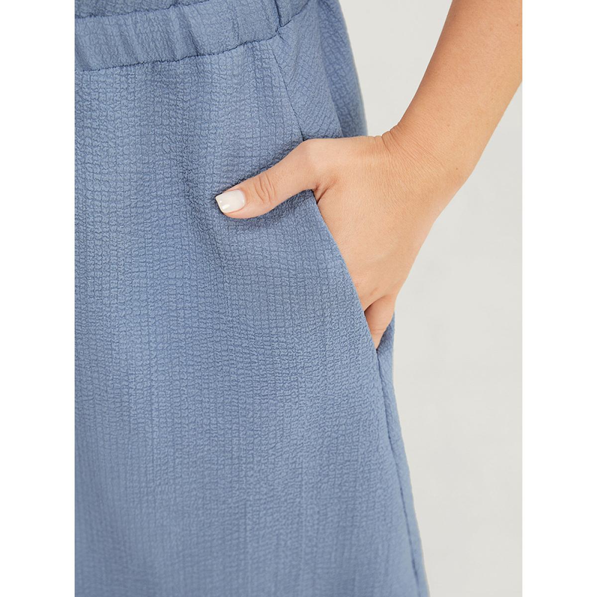 Plus Size Plain Textured Button Up Pocket Notched Neck Tank Dress Stone Women Office Elastic Waist Notched collar Sleeveless Curvy Knee Dress BloomChic 14-16/1X Product Image