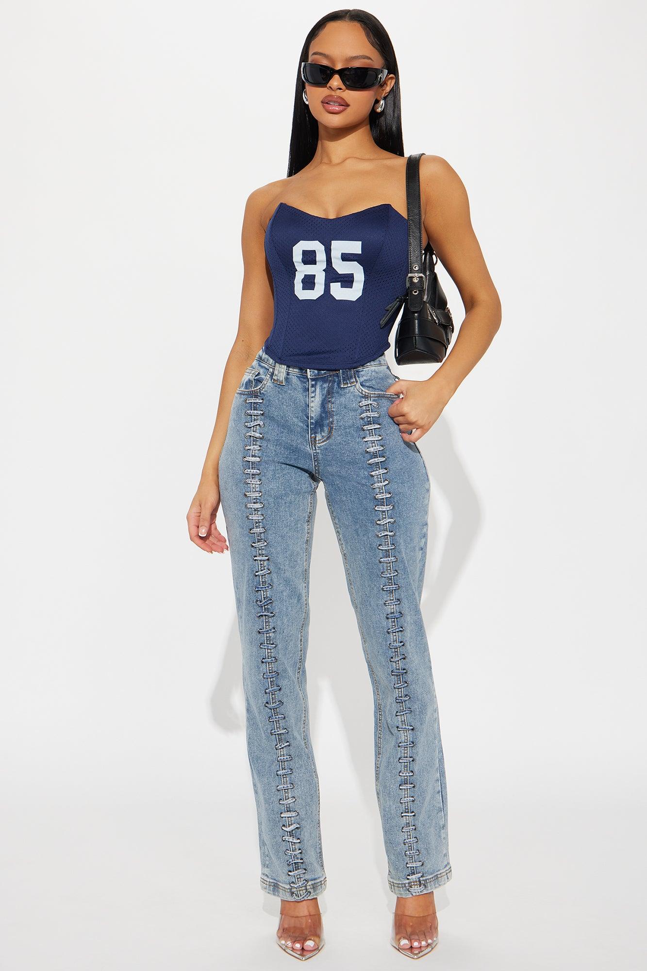 In The Hills Lace Up Straight Leg Jeans - Vintage Wash Product Image