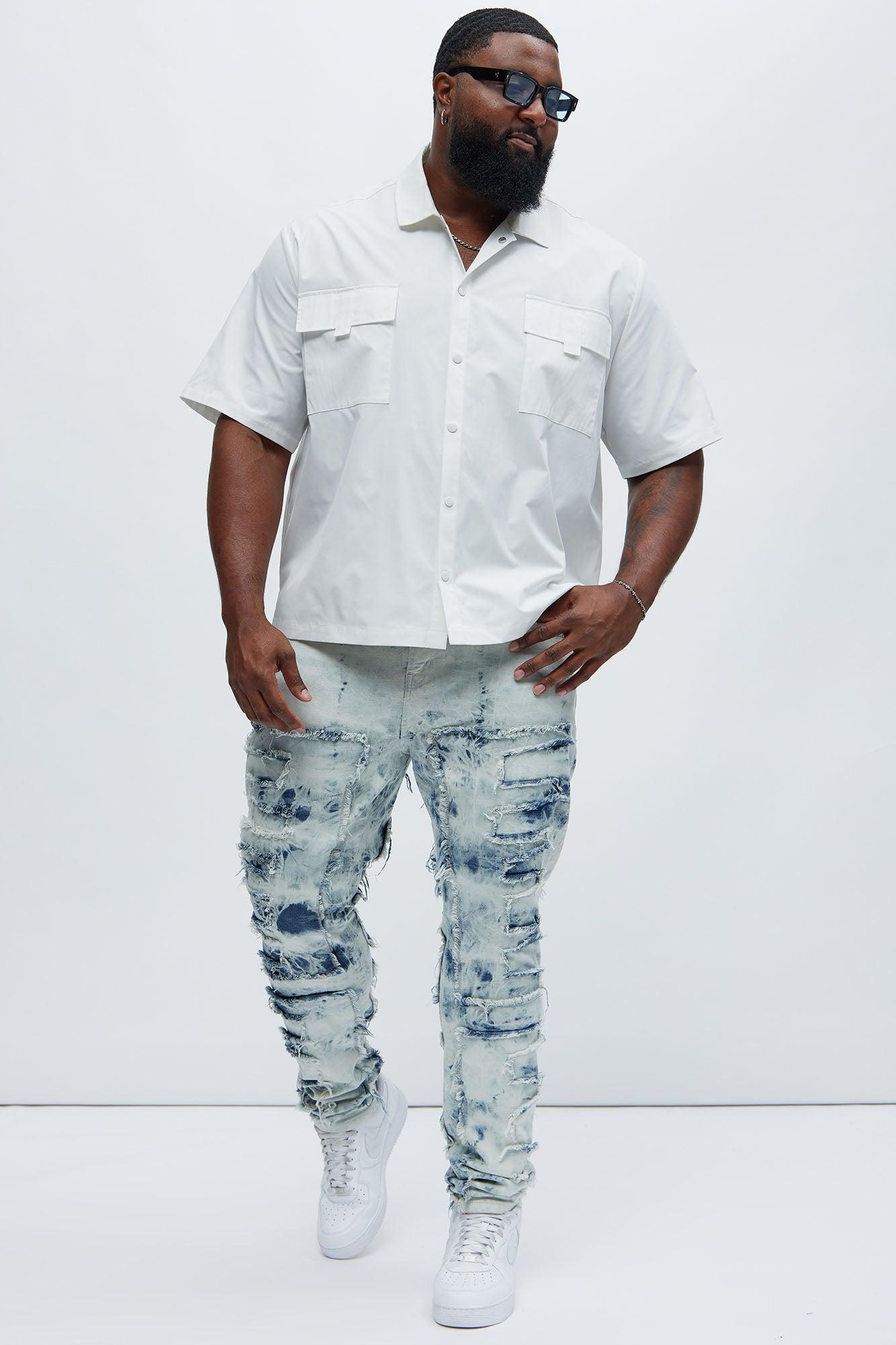 Frayed Cloud Stacked Skinny Jeans - Light Blue Wash Product Image