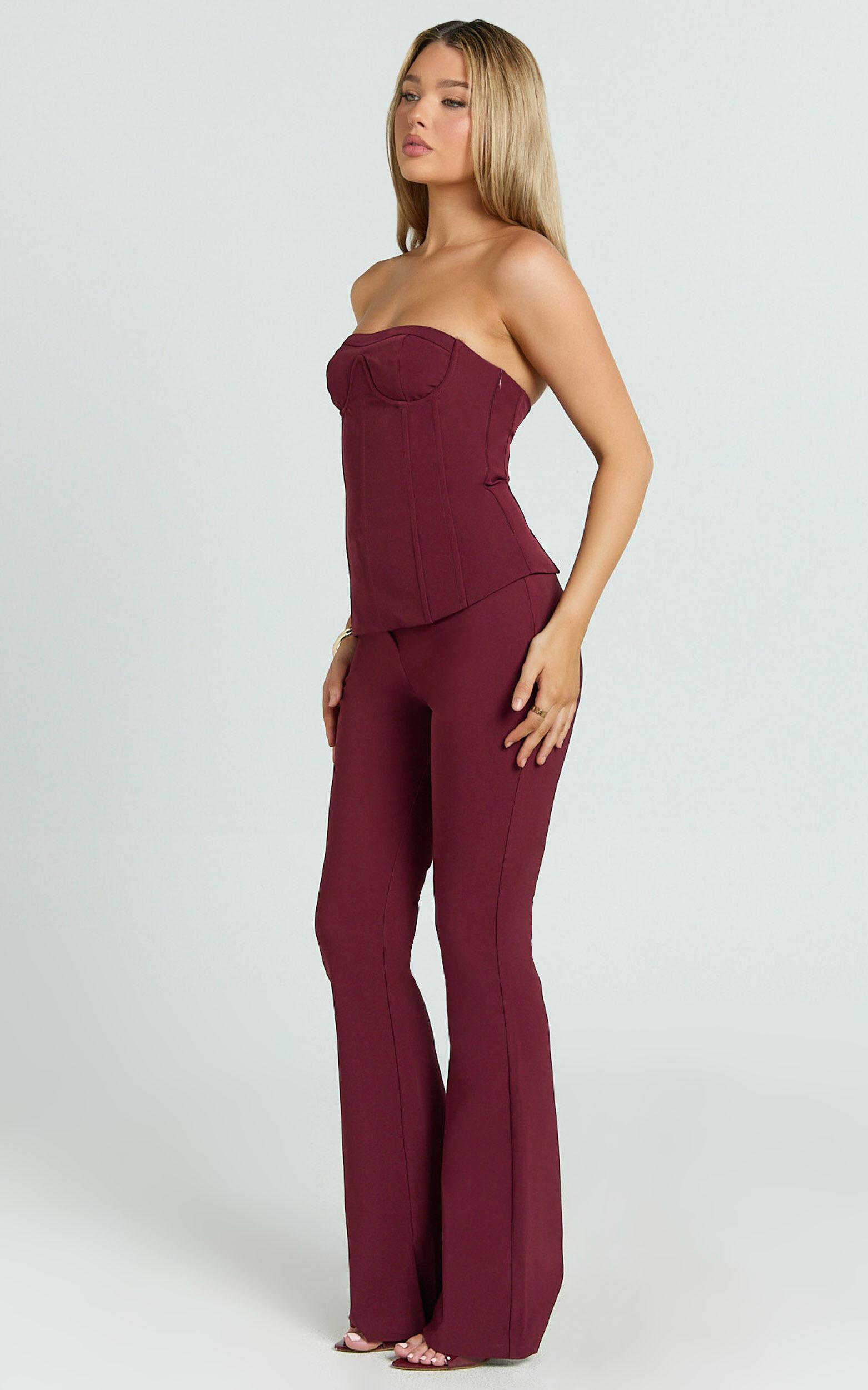 Irene Pants - Mid Rise Split Hem Bootleg Pants in Wine Product Image