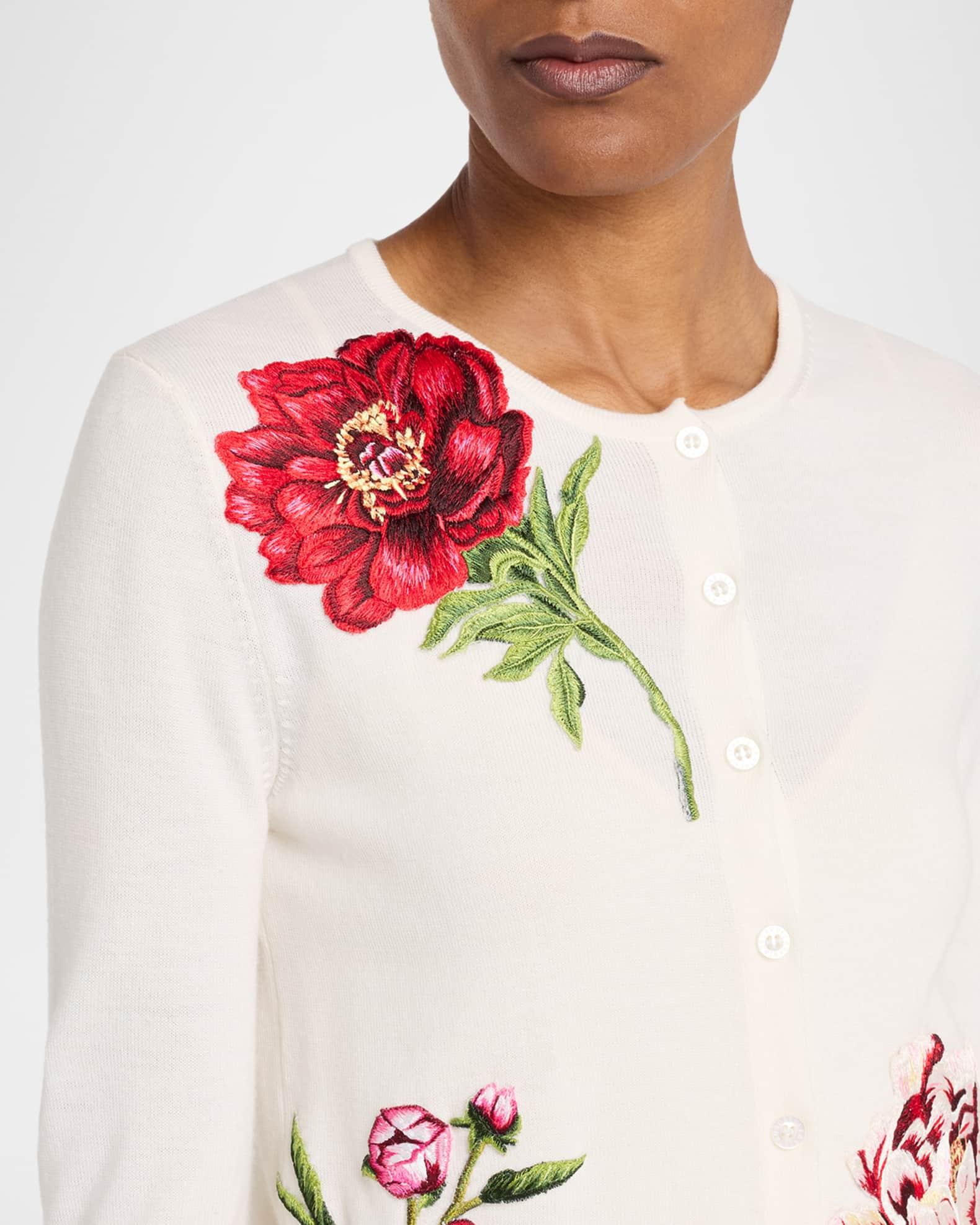 Peony Embroidered Wool Cardigan Product Image
