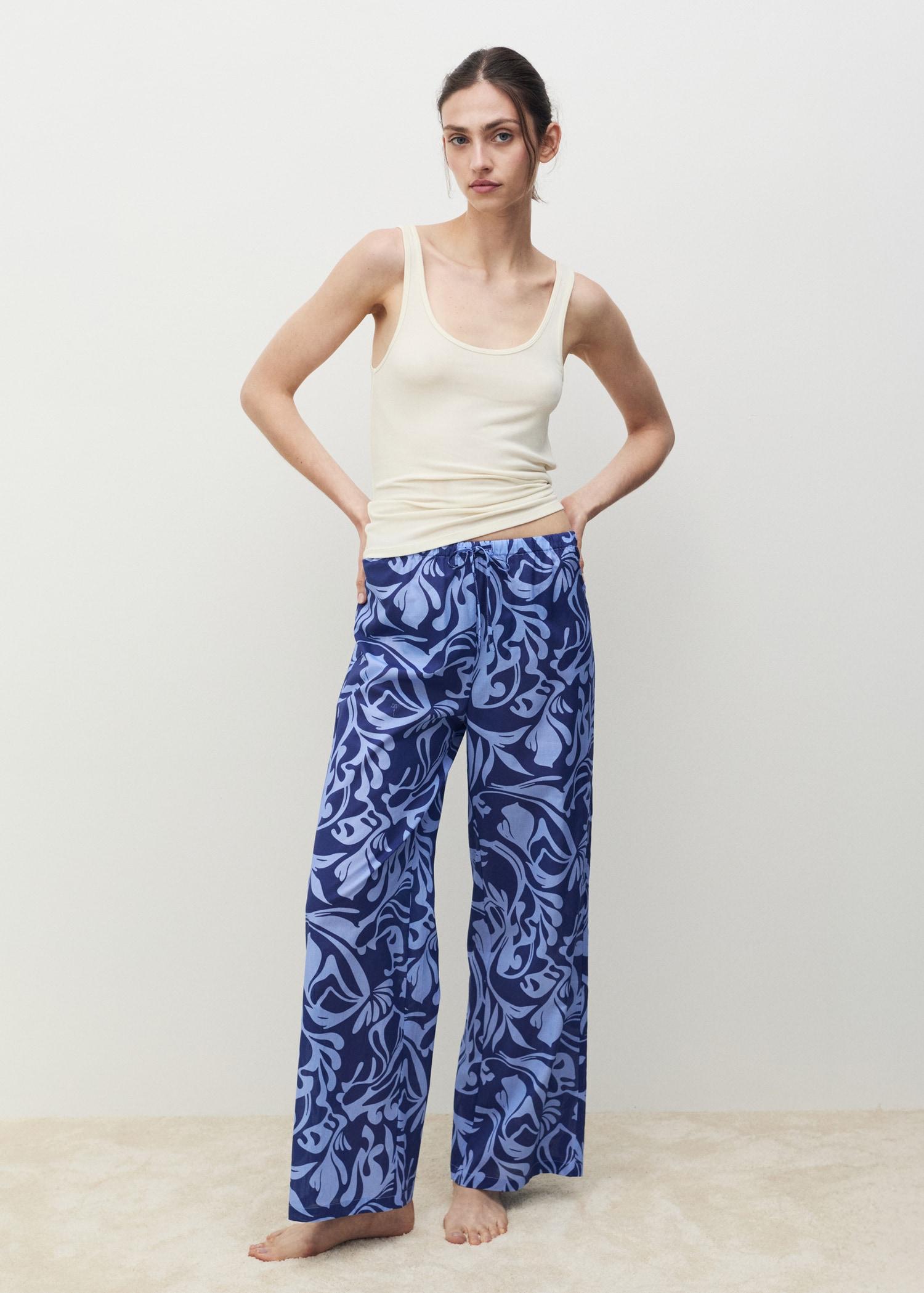 Cotton two-tone printed pants - Women | MANGO USA Product Image