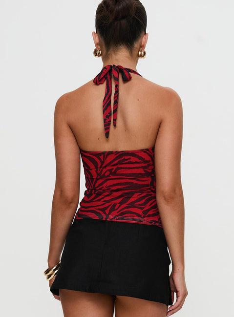 Cielo Mesh Halter Top Red Zebra Product Image