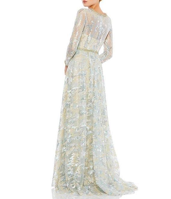Mac Duggal Crew Neck Floral Embellished Long Sleeve A-Line Gown Product Image