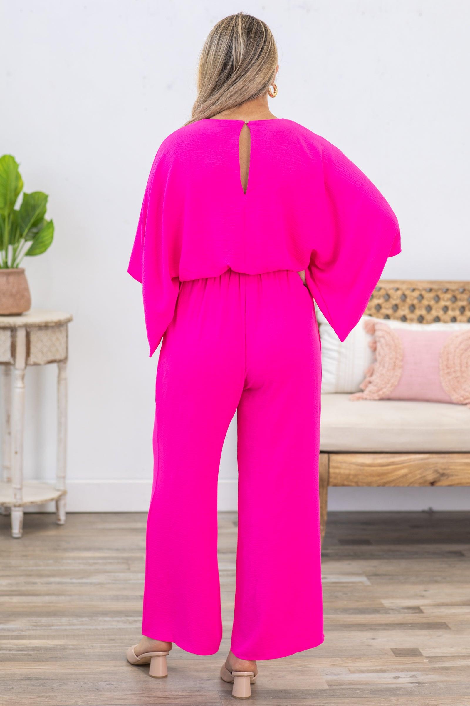 Hot Pink Solid Dolman Sleeve Woven Jumpsuit Product Image