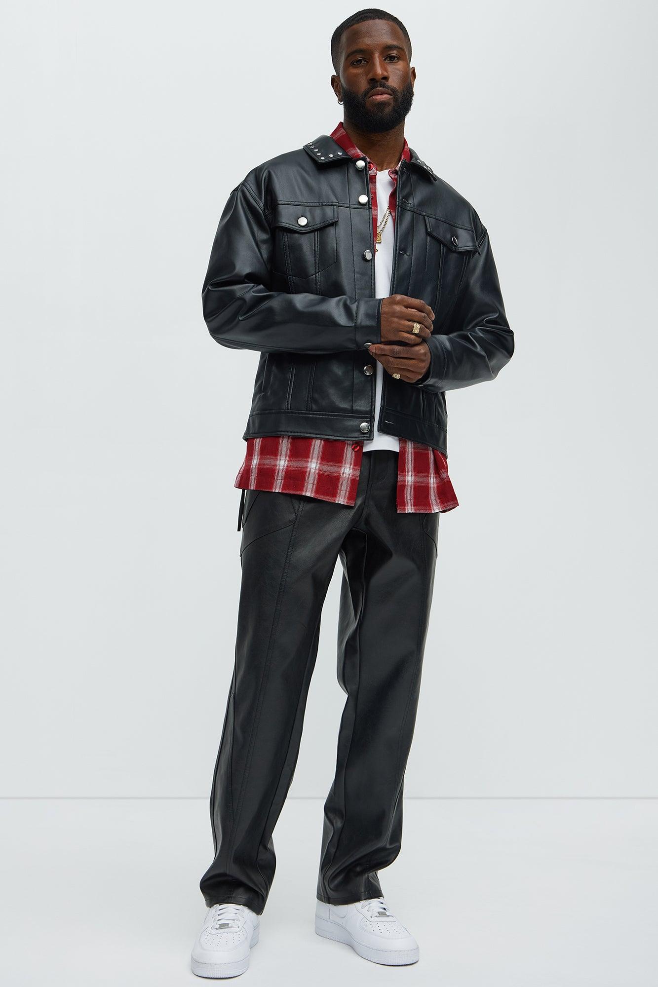 Smoky Faux Leather Straight Pants - Black Product Image