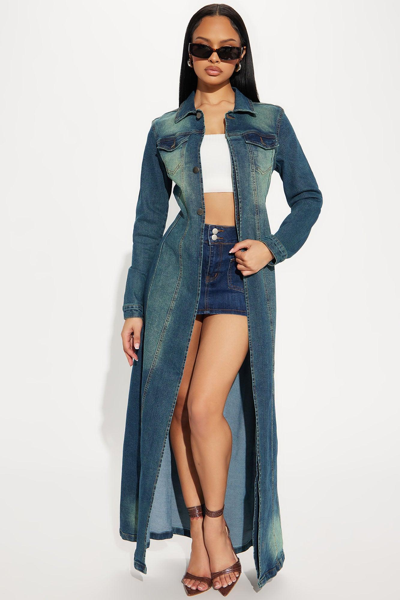 Follow My Lead Denim Trench - Dark Wash Female Product Image