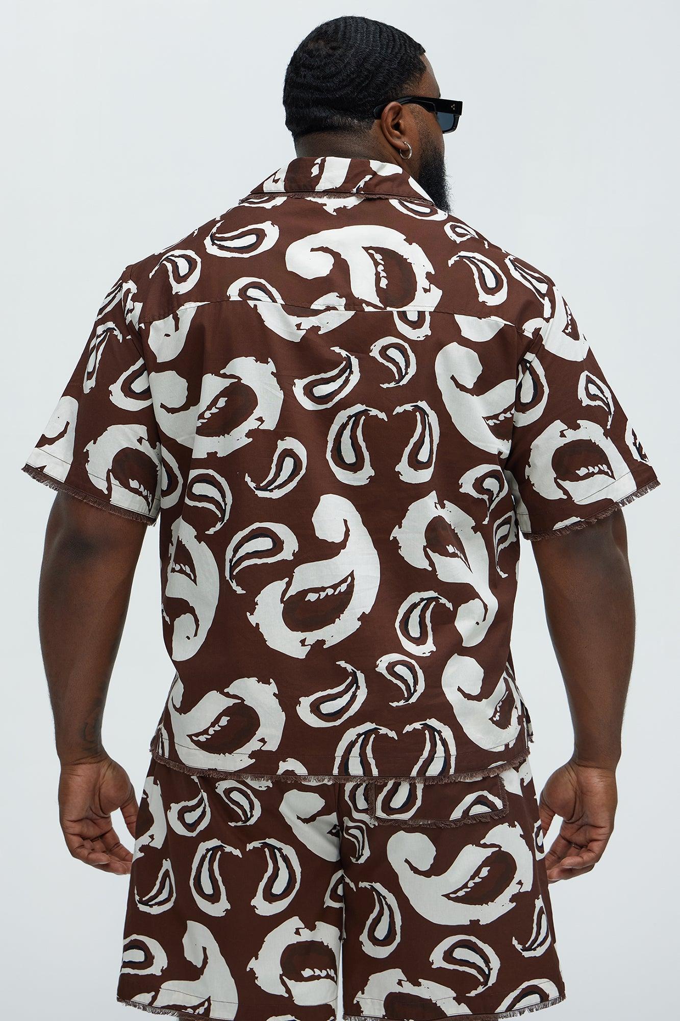 Paisley Print Frayed Shirt - Brown/combo Product Image