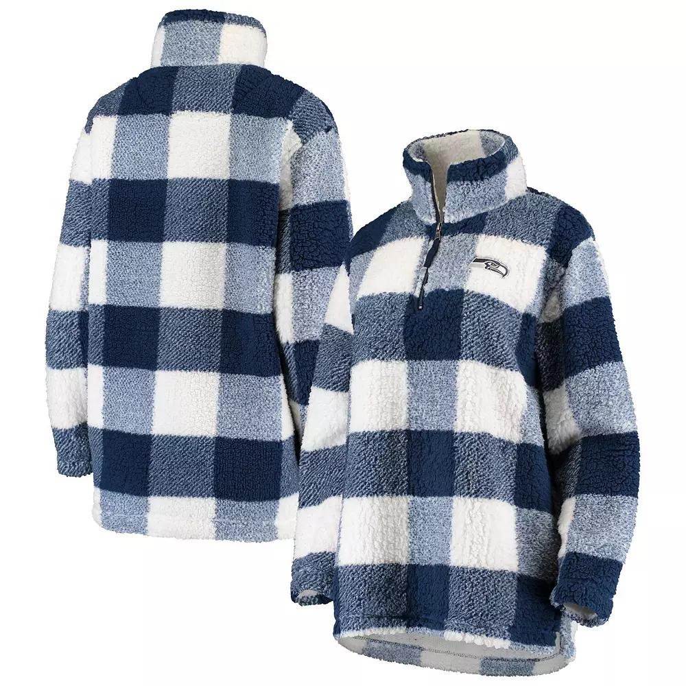 Women's G-III 4Her by Carl Banks Navy Seattle Seahawks Sherpa Plaid Quarter-Zip Jacket, Size: XL, Blue Product Image