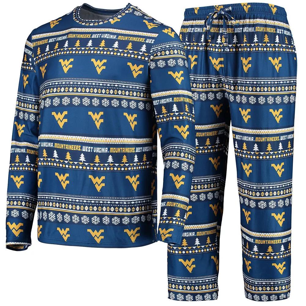 Men's Concepts Sport Navy West Virginia Mountaineers Ugly Sweater Long Sleeve T-Shirt and Pants Sleep Set,  Product Image