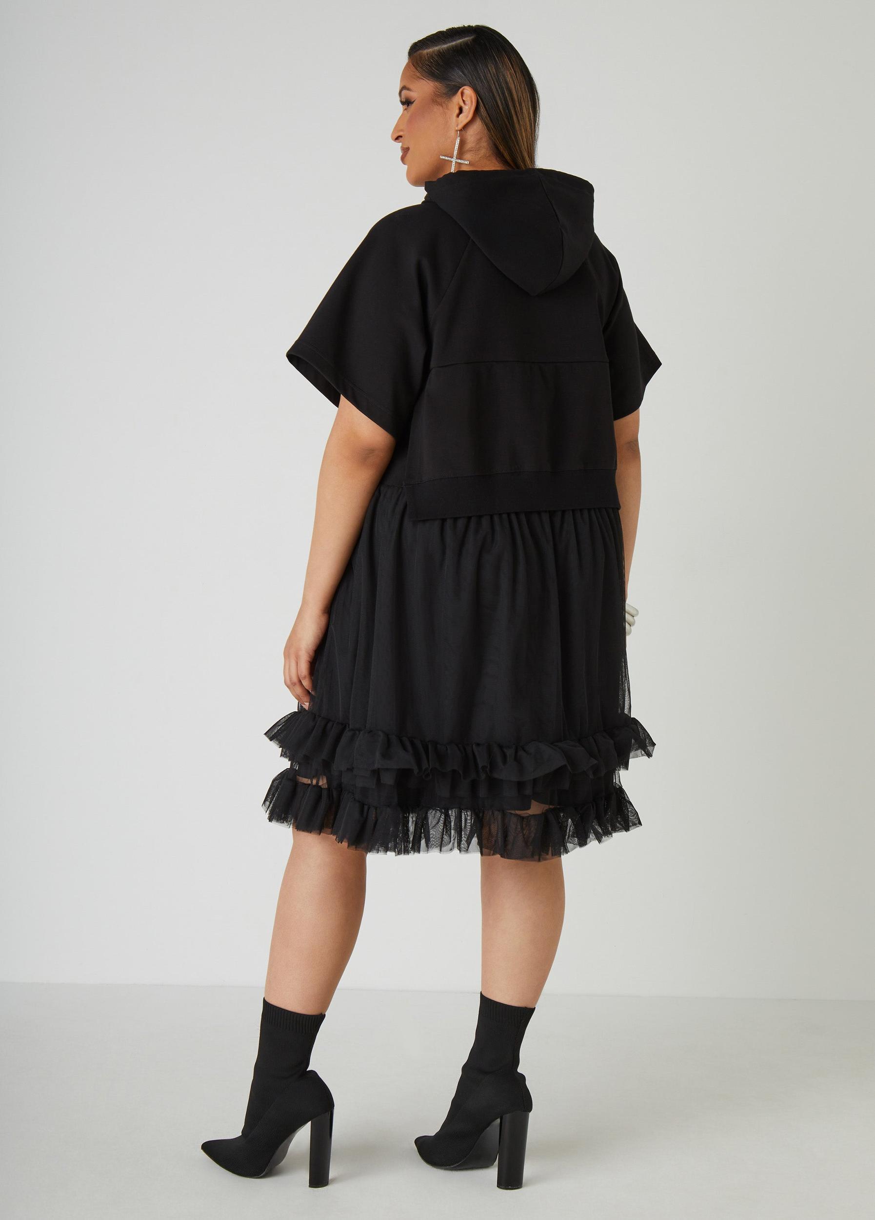 Ponte and Tulle Hoodie Dress Product Image
