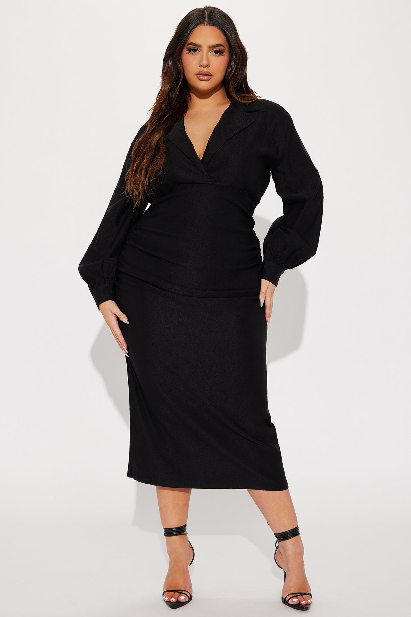 Elise Ruched Midi Dress - Black Product Image