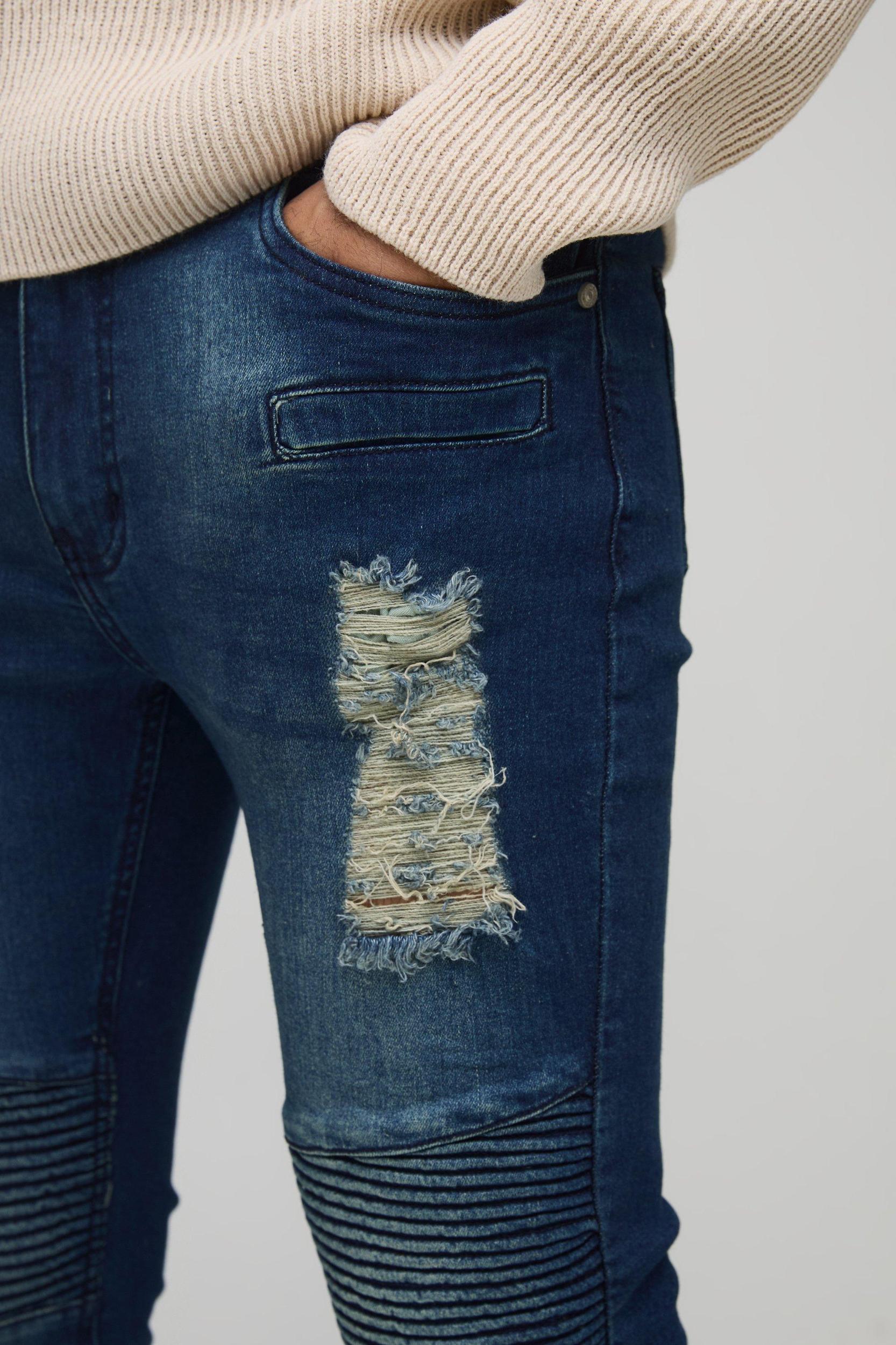 Skinny Stretch Ripped Distressed Biker Jeans | boohooMAN USA Product Image