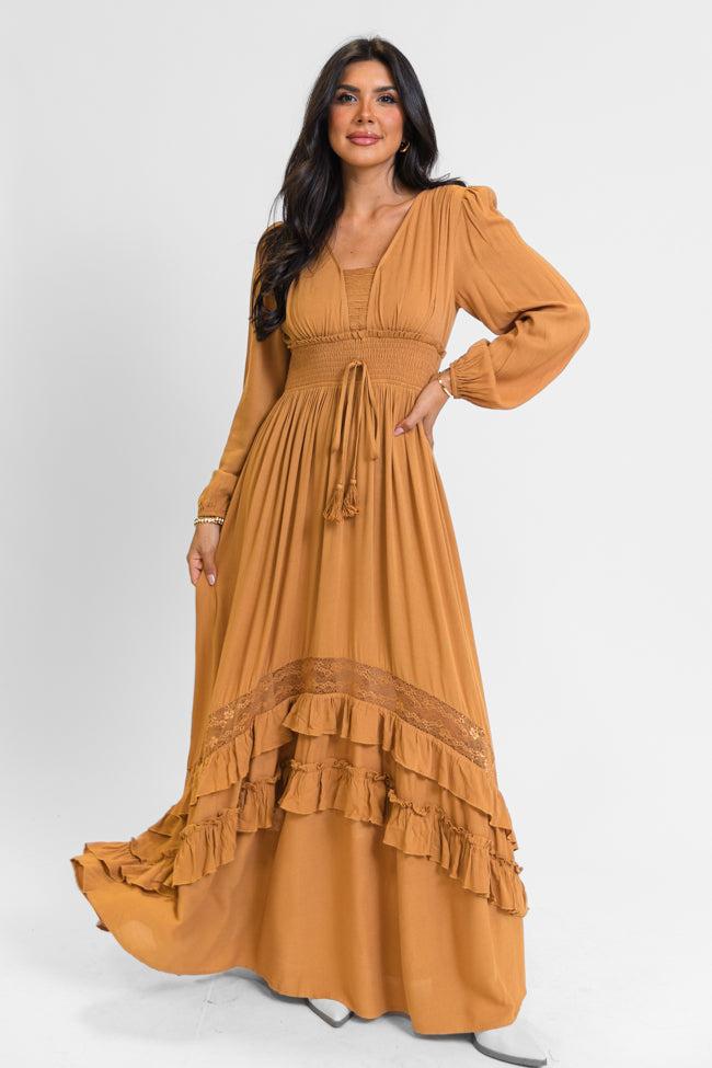 Lucky To Have You Camel Maxi Dress SALE Product Image