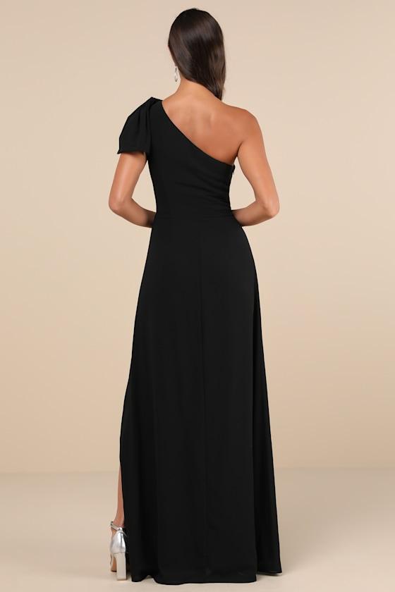 Simply Brilliant Black One-Shoulder Bow Maxi Dress Product Image