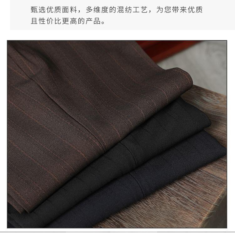 Set: Striped Double Breasted Blazer + Dress Pants + Vest Product Image