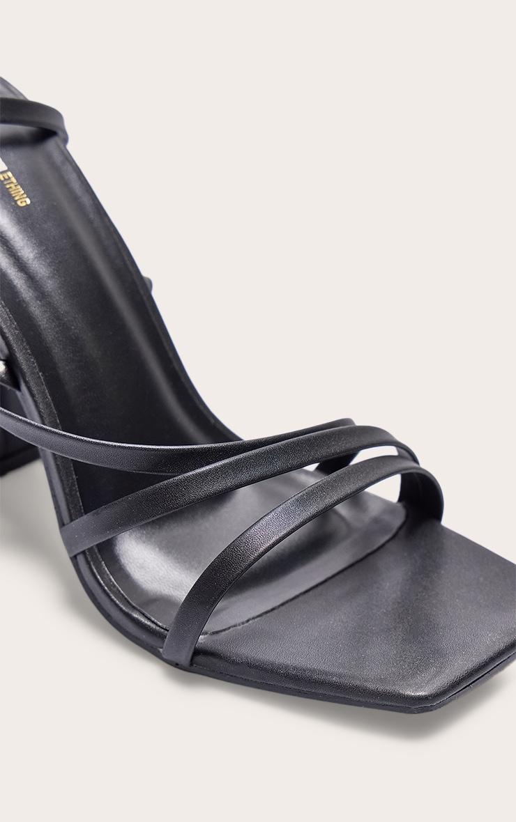 Black Wide Fit PU Square Toe Strappy High Block Heeled Sandals Product Image
