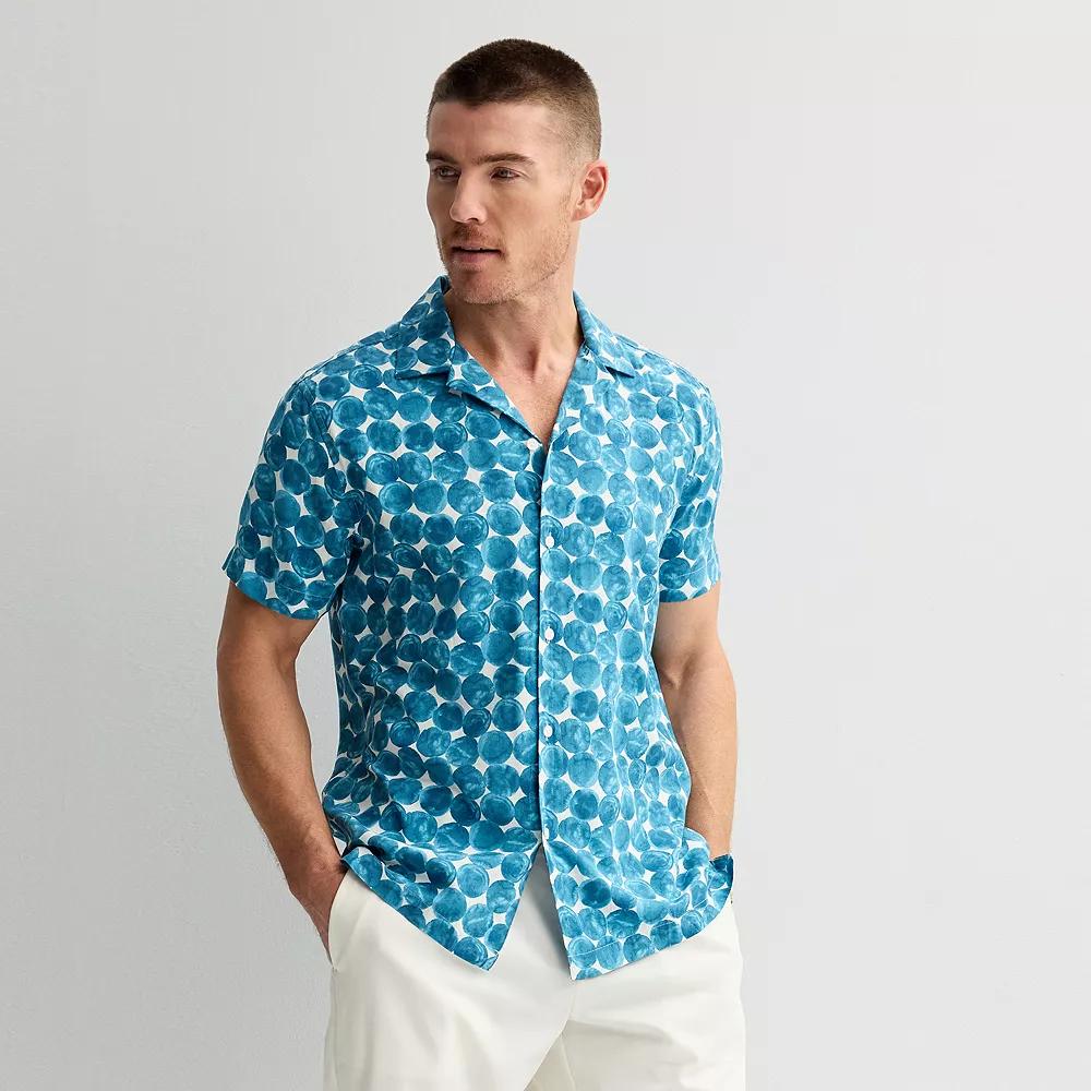 Men's Apt. 9 Short Sleeve Rayon Camp Collar Shirt, Size: Large, Blue Dot Print Product Image