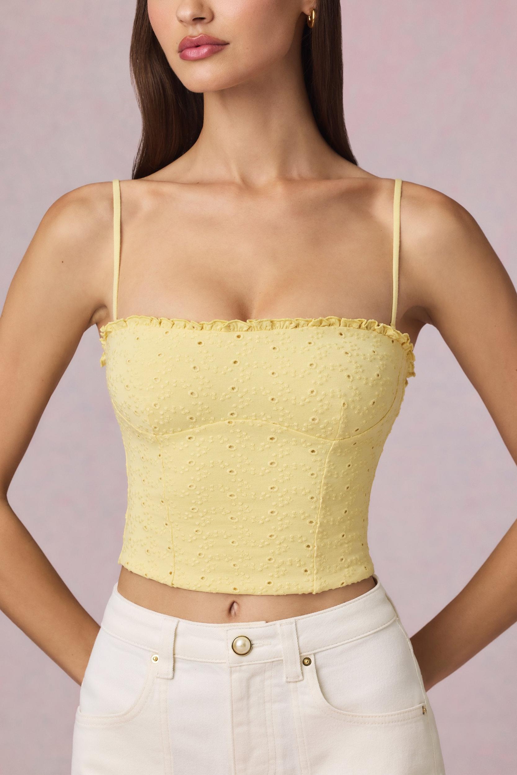 Broderie Anglaise Camisole Top in Lemon Yellow Product Image