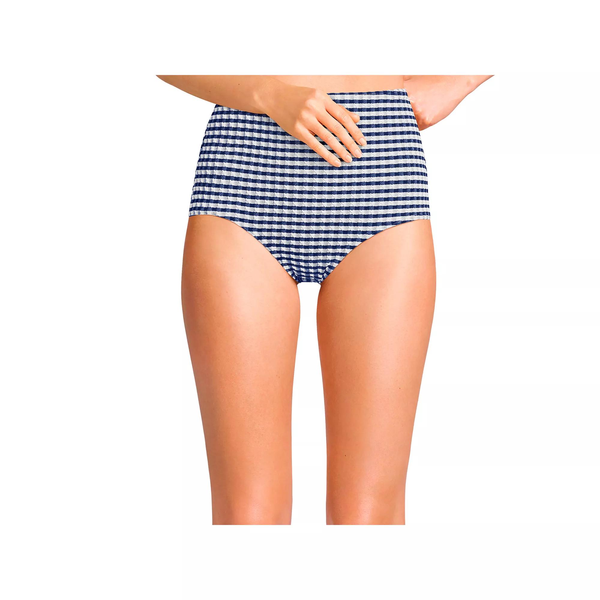 Women's Lands' End Gingham High Waisted Tummy Slimming Tugless Bikini Bottoms,  Product Image