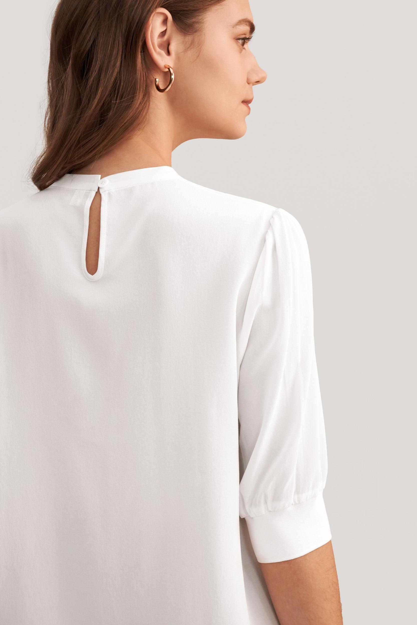 Elegant Casual Silk Tee With Rib Cuff Product Image