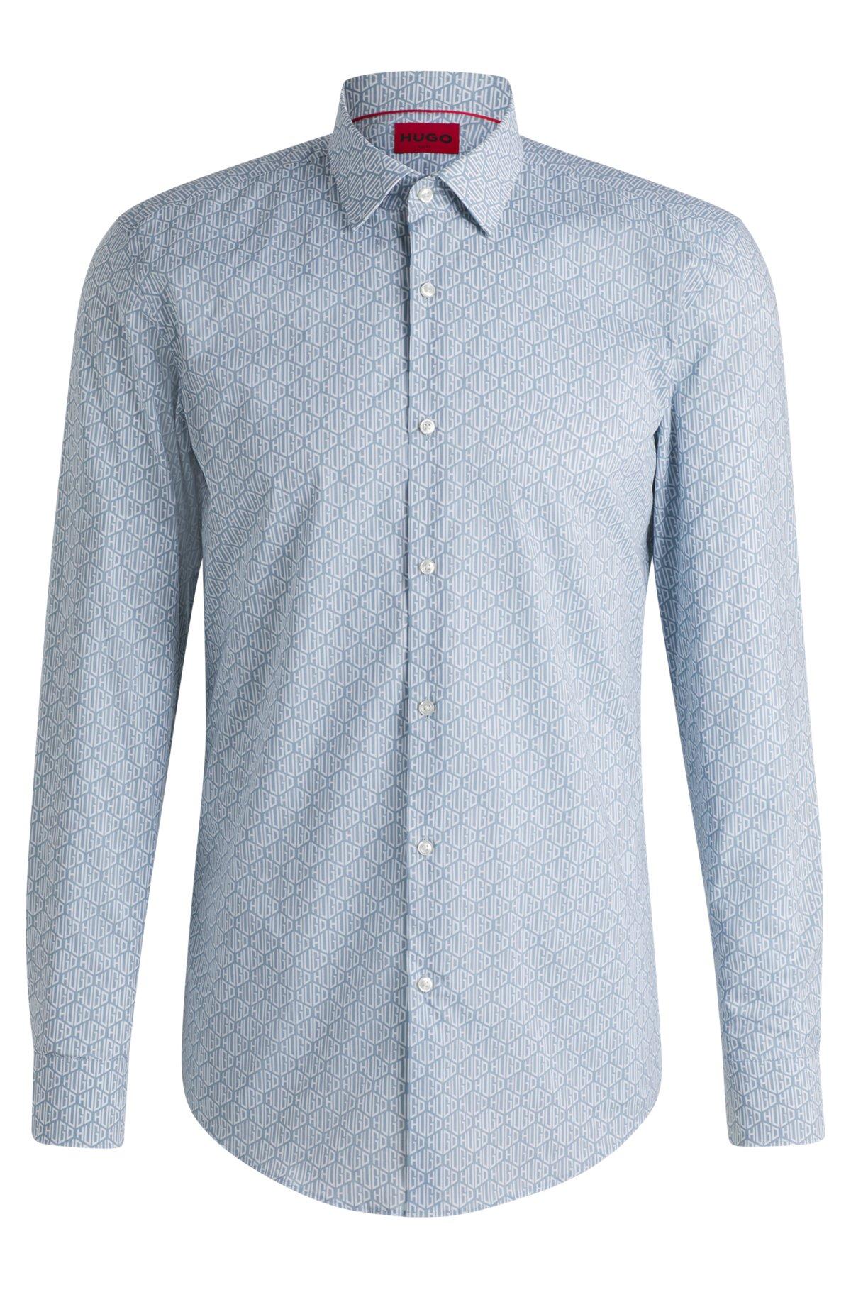 Slim-fit shirt in printed cotton poplin Product Image