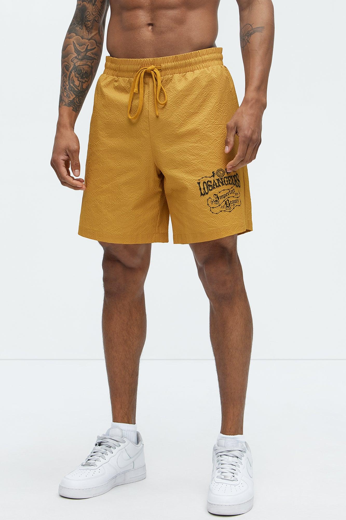 Waffle Crinkled Shorts - Yellow Product Image