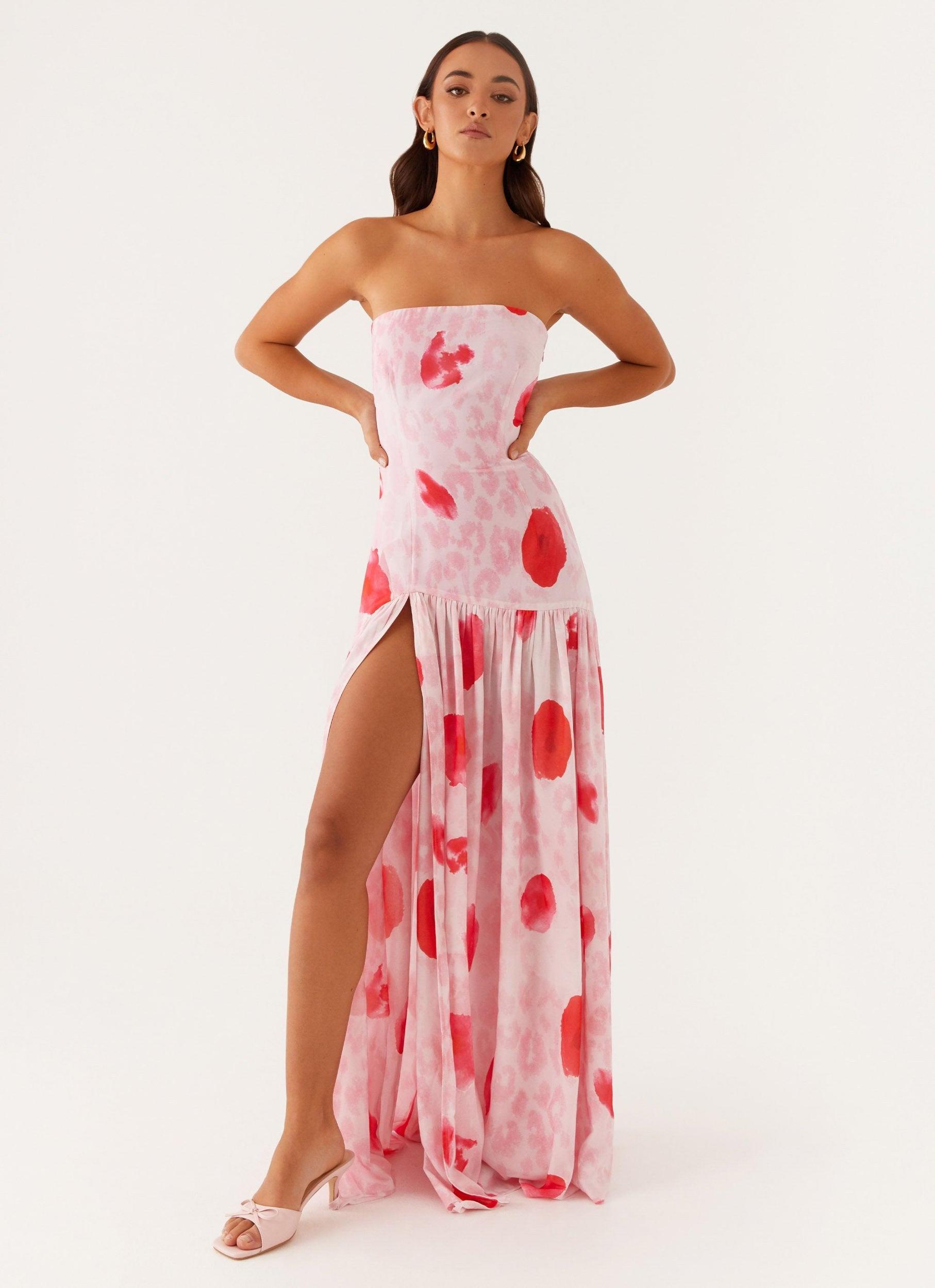 Eden Strapless Maxi Dress - Rose Leopard Product Image