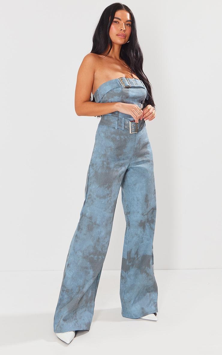 Blue Acid Wash Belted Bandeau Jumpsuit Product Image