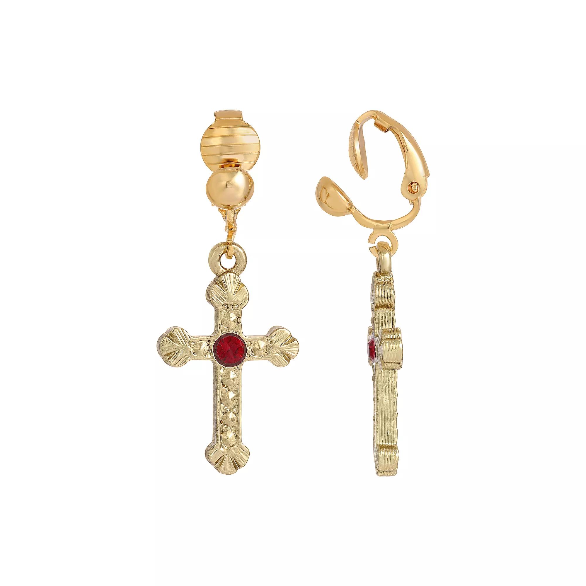 Symbols of Faith Cross Clip Earrings, Womens, Red Product Image
