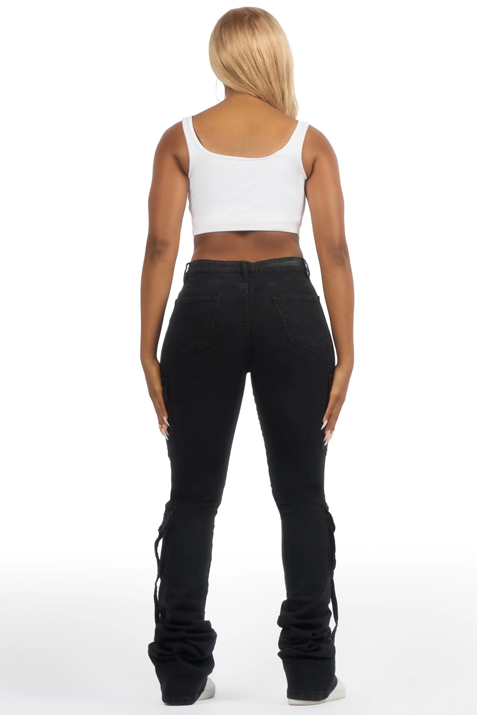 Rakesha Black Wash Cargo Super Stacked Jean Female Product Image