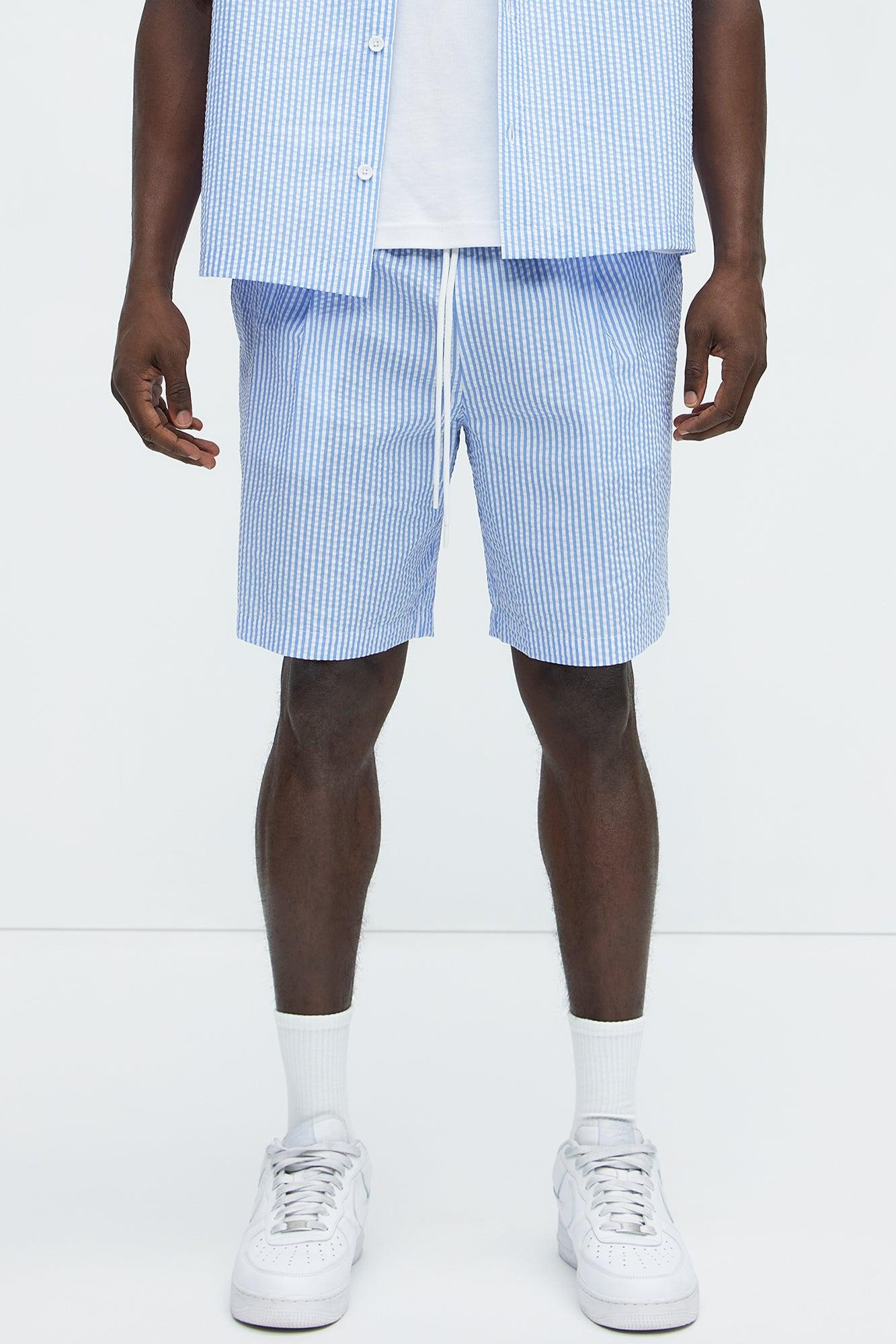 Seersucker Relaxed Shorts - Blue/combo Product Image
