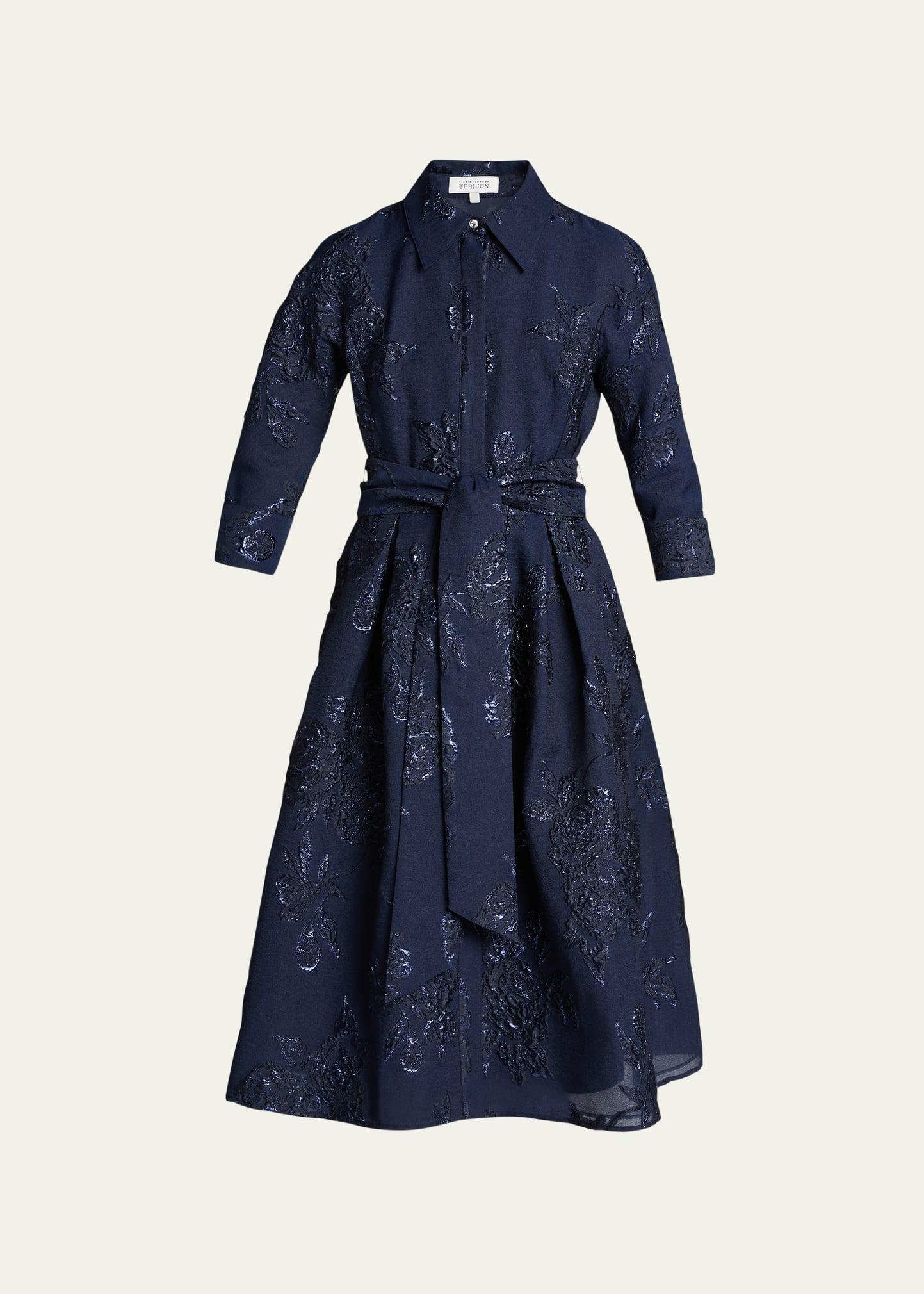 Metallic Jacquard Belted Shirtdress Product Image