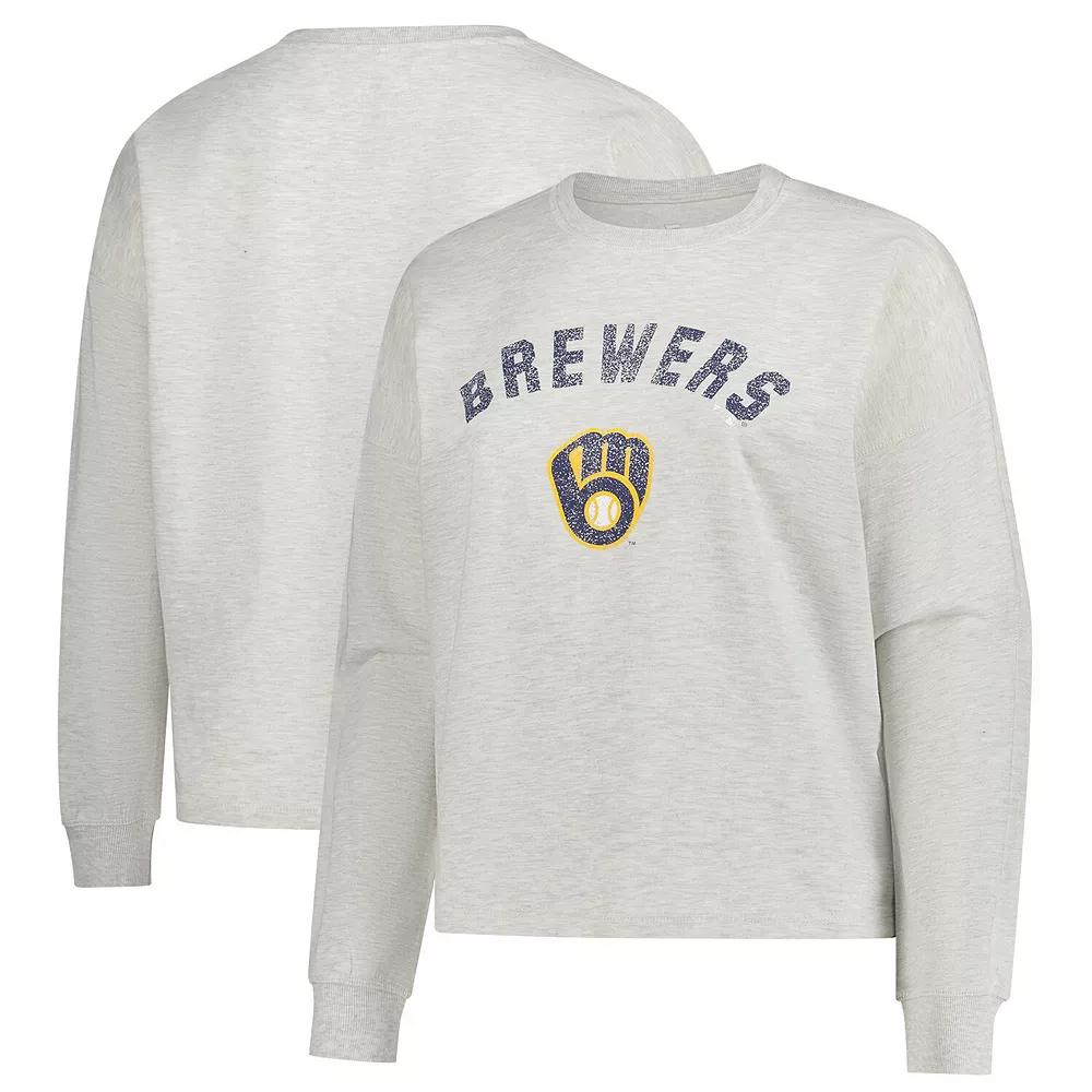 Women's Profile  Oatmeal Milwaukee Brewers French Terry Pullover Sweatshirt, Size: 4XL, Team Product Image