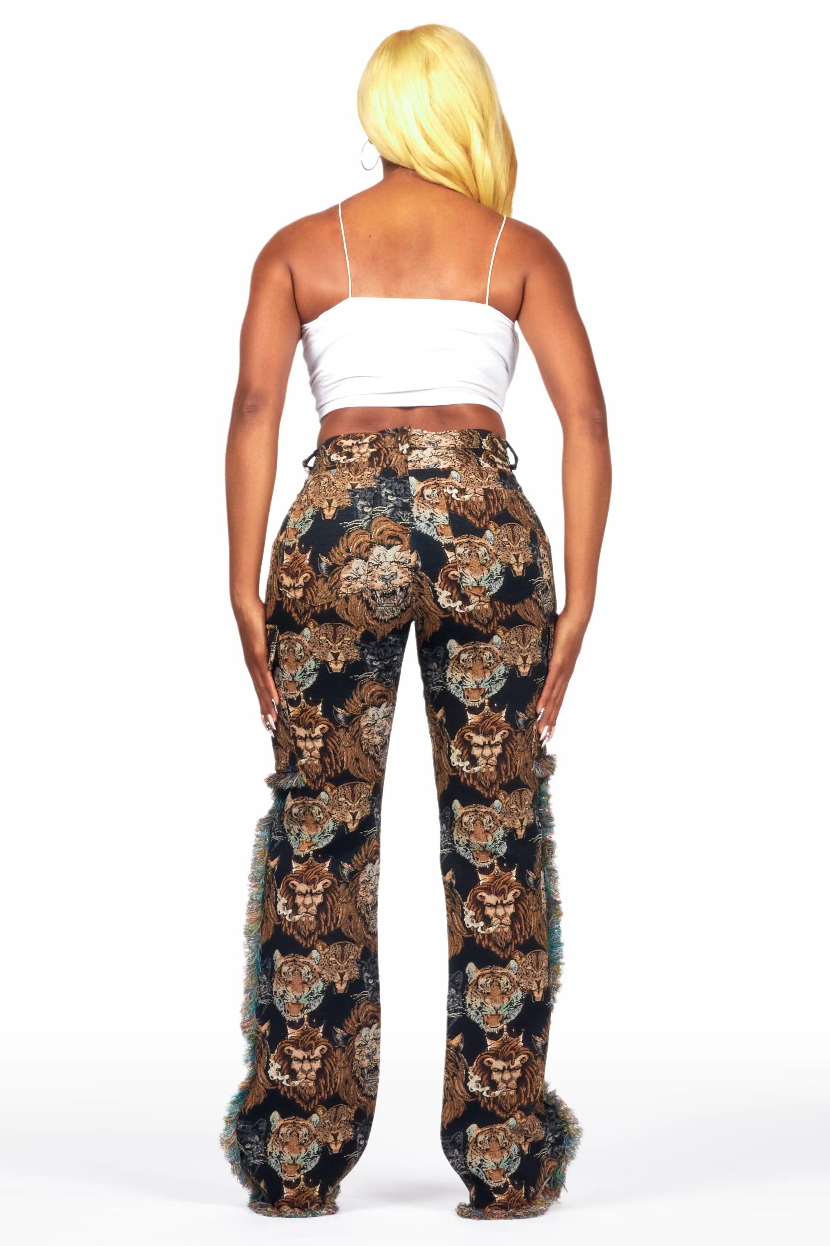 Khadiyah Black Animal Print Tapestry Stacked Pant Female Product Image