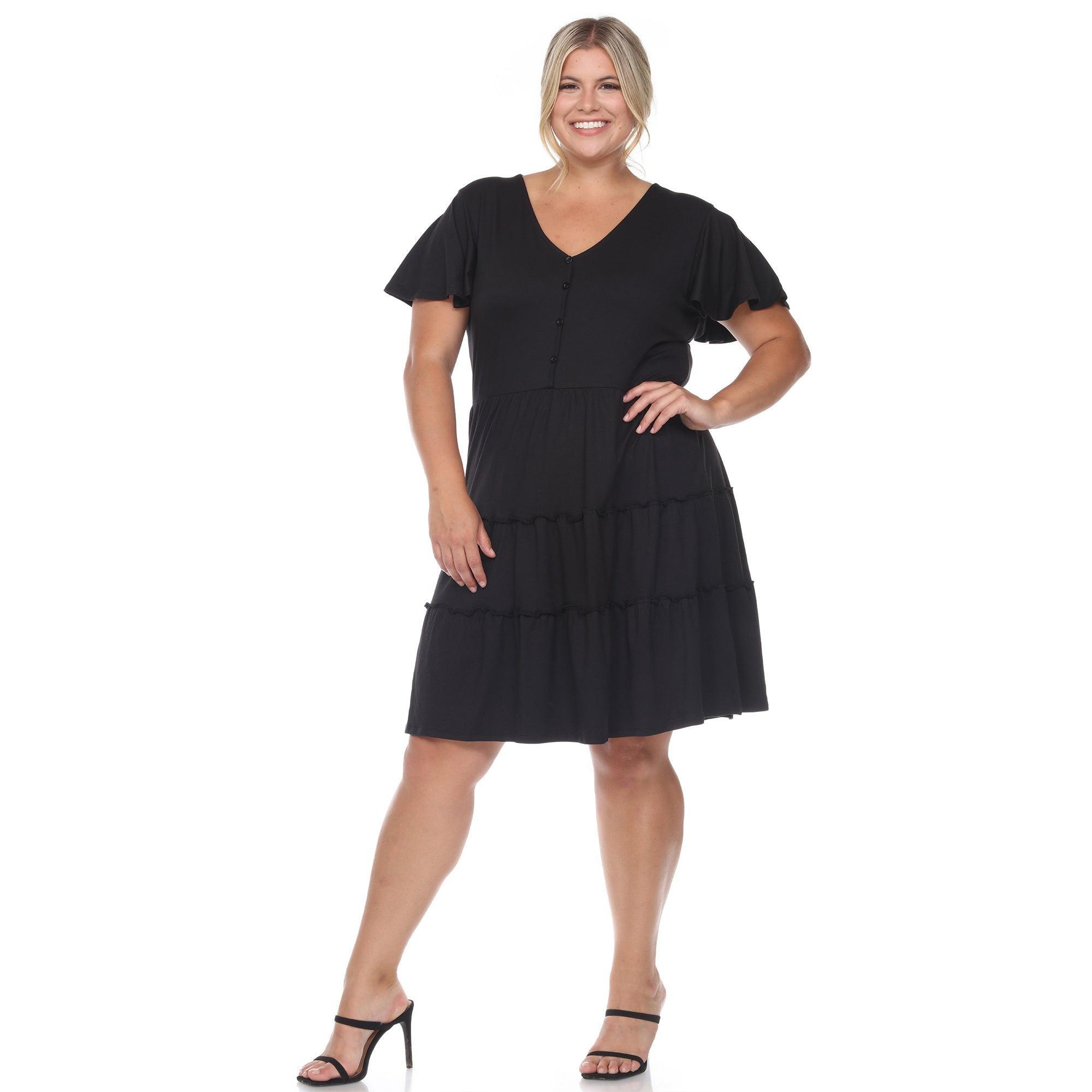 Short Sleeve V-neck Tiered Midi Dress - Plus Product Image