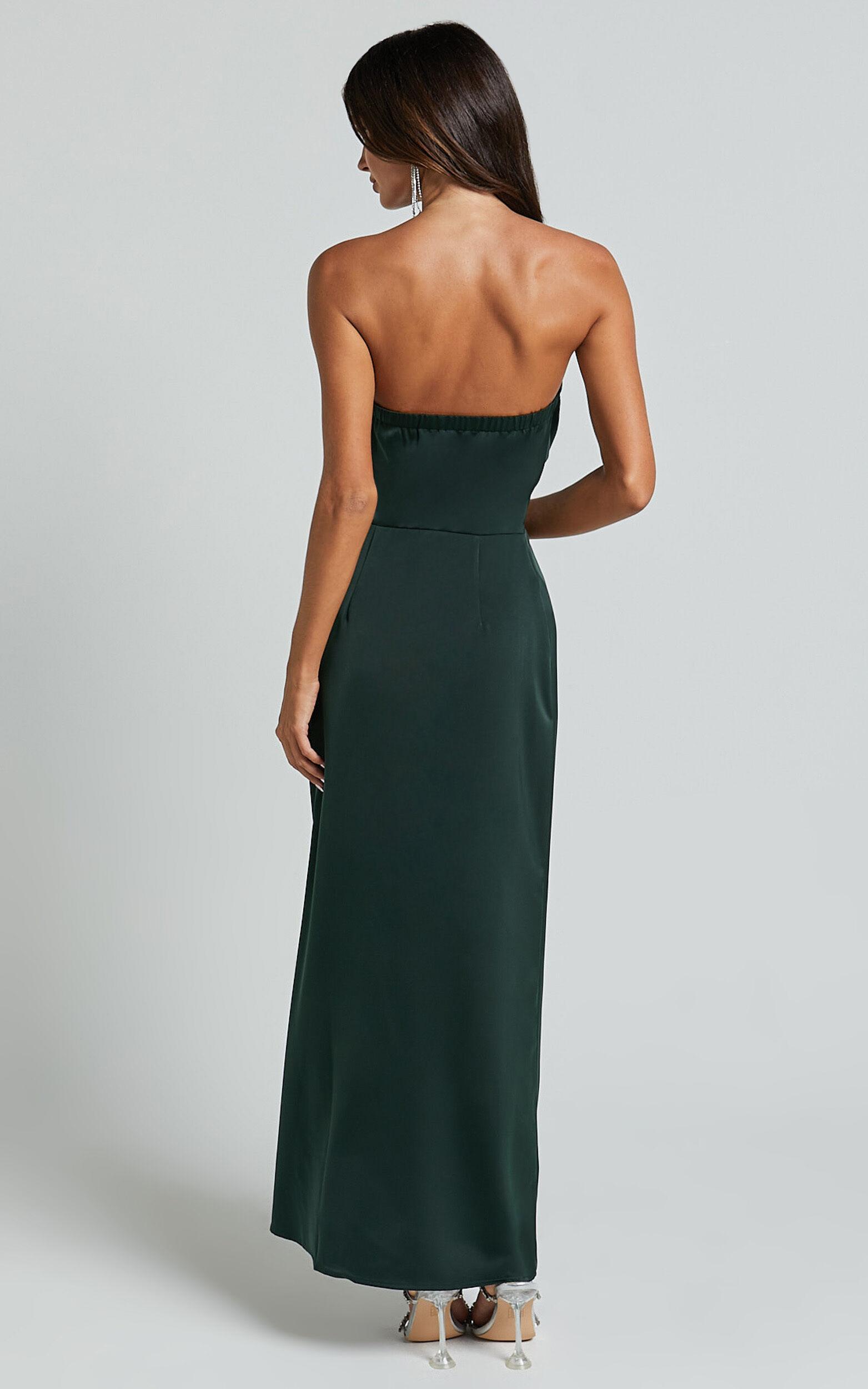 Hathaway Maxi Dress - Strapless Straight Neck Twist Front Split in Emerald Product Image