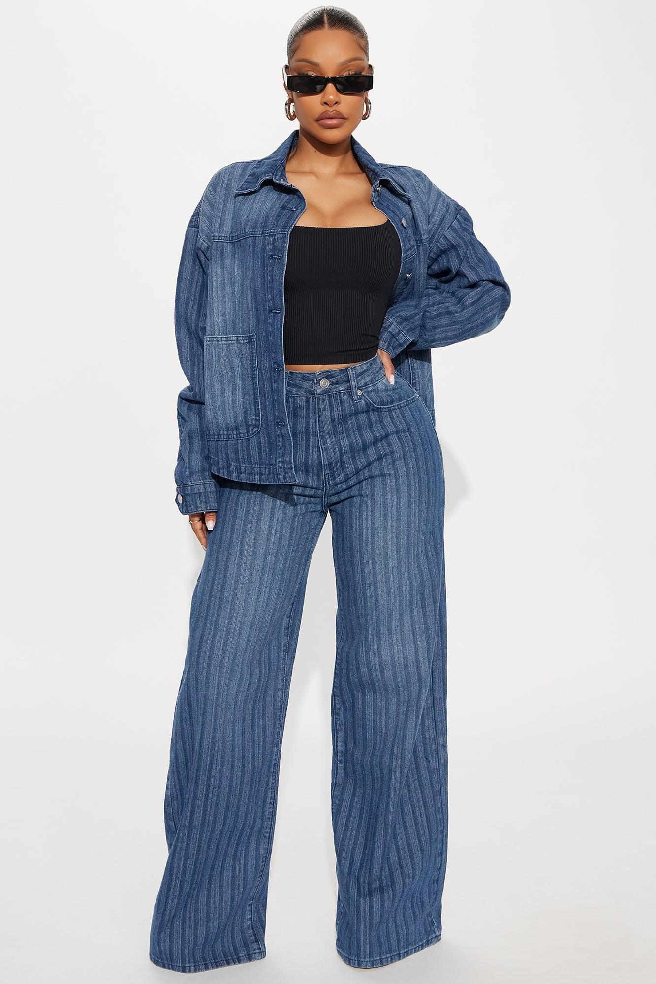 Preston Jacquard Wide Leg Jeans - Dark Wash Product Image