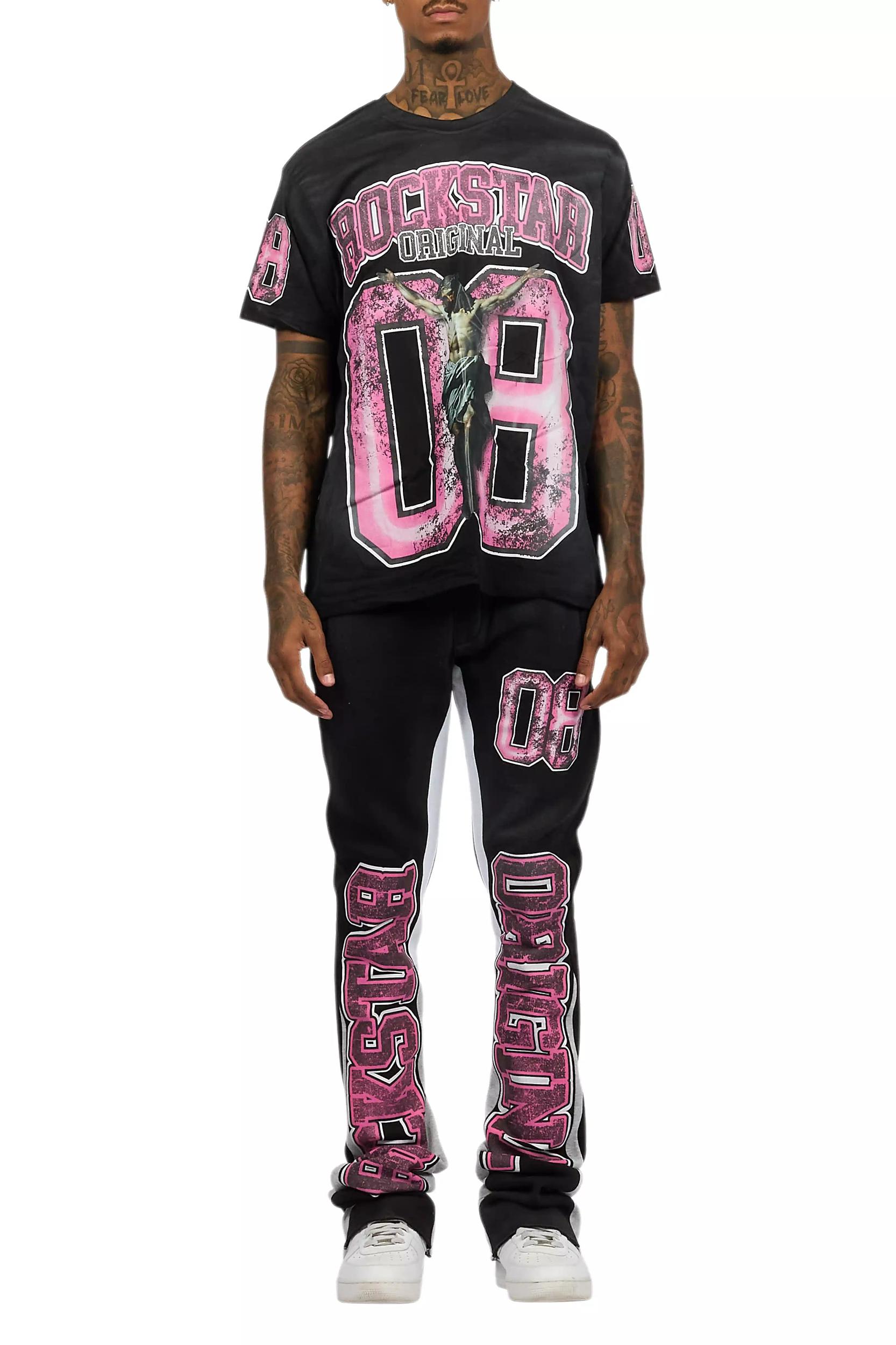 Fields Black/Pink T-Shirt/Stacked Flare Track Set Male Product Image