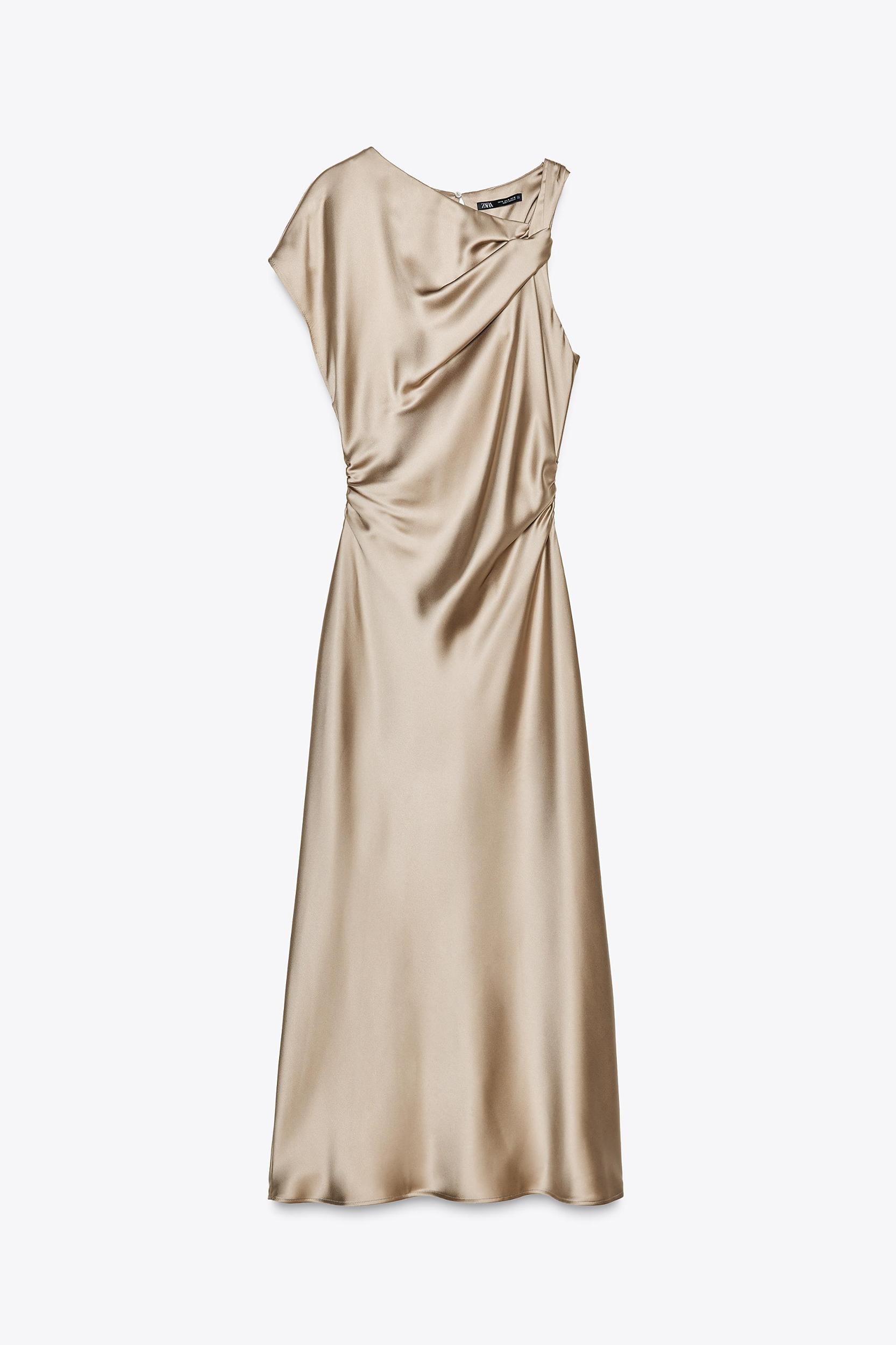 SATIN EFFECT DRAPED MIDI DRESS Product Image