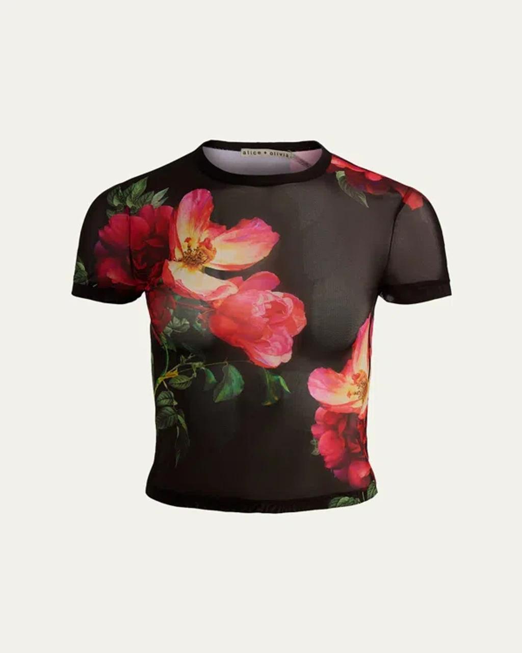ALICE AND OLIVIA Tess Floral Crew-neck T-shirt In Black Product Image