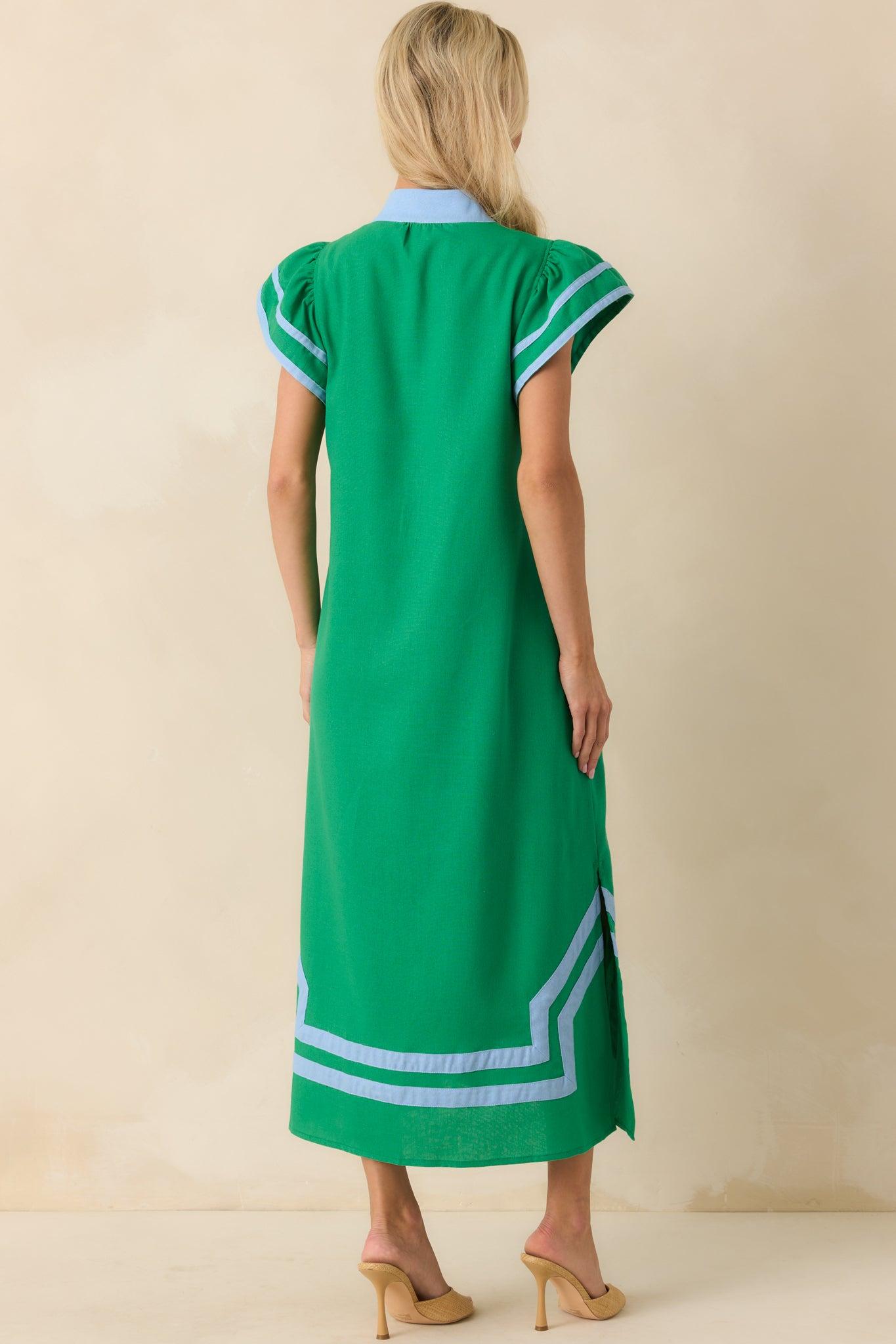 As Good As It Gets Green Linen Cotton Blend Kaftan Maxi Dress Product Image