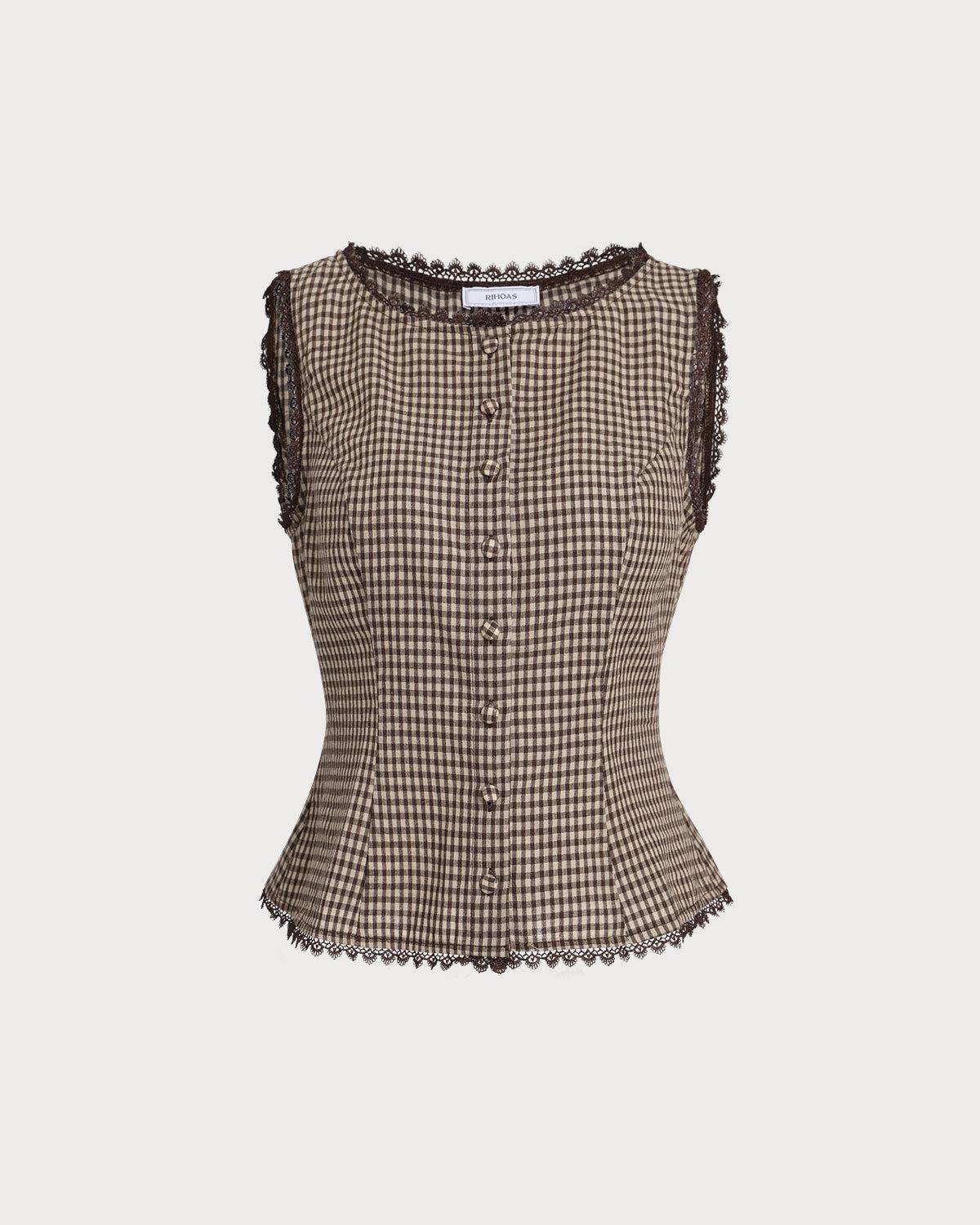 Brown Plaid Single Breasted Vest Product Image