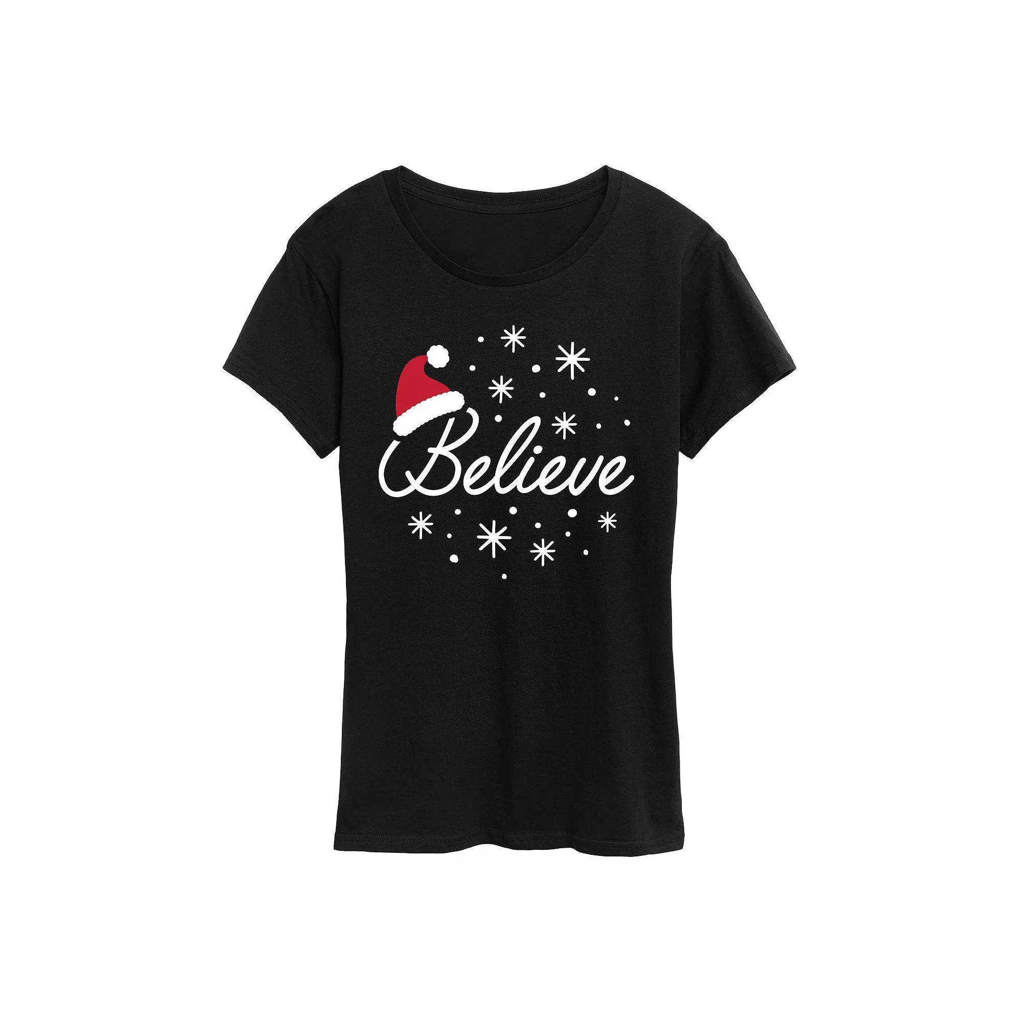 Women's Believe With Santa Hat Graphic Tee, Girl's,  Product Image