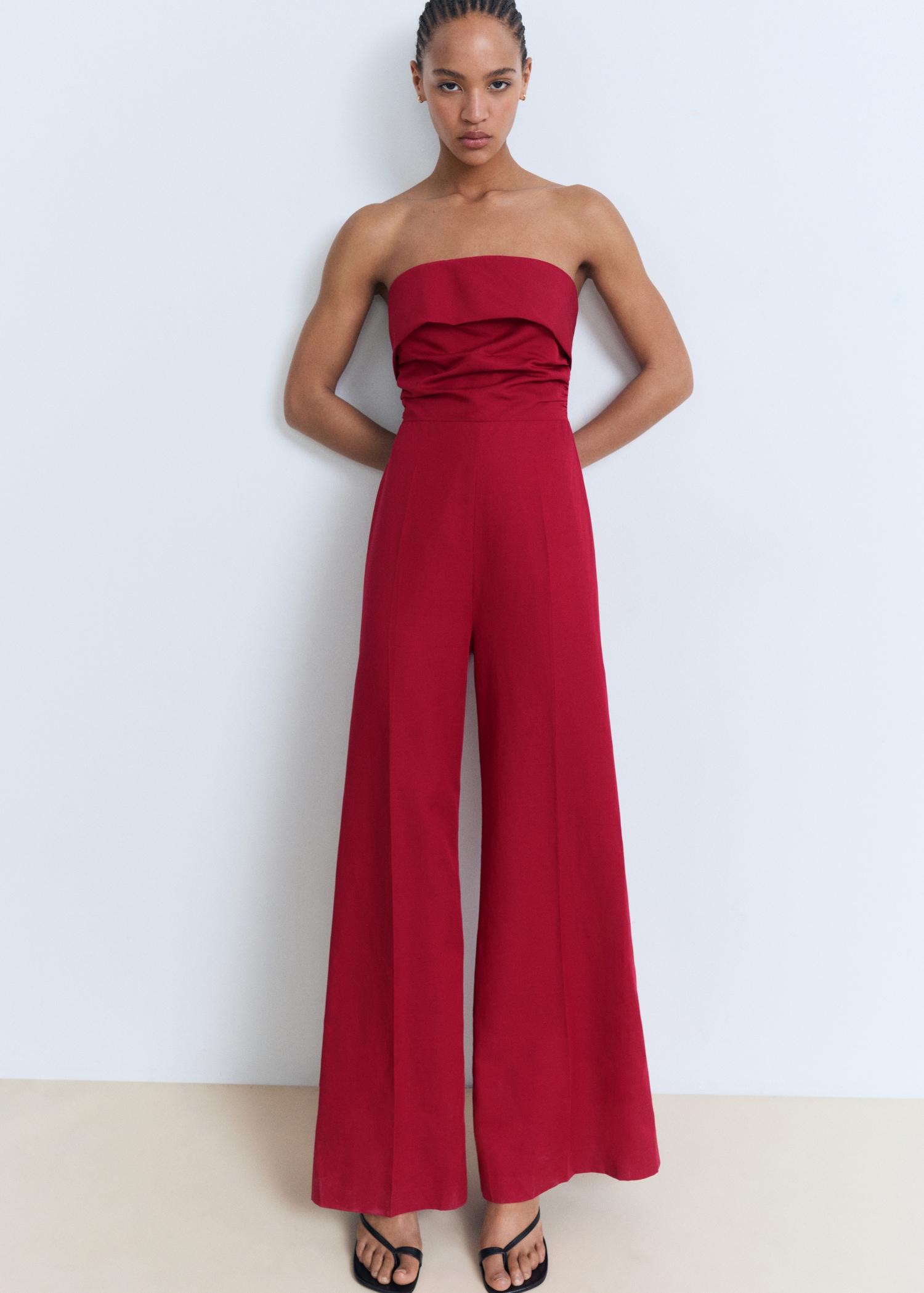 Linen-blend strapless jumpsuit - Women | MANGO USA Product Image