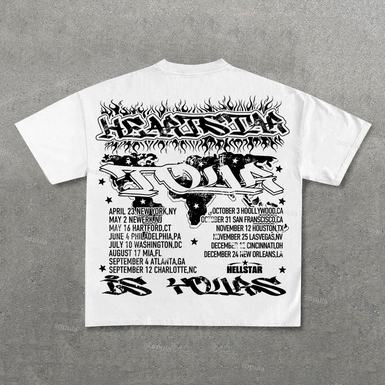 Vintage Heart Star Worldwide Print Graphic Cotton T-Shirt Product Image