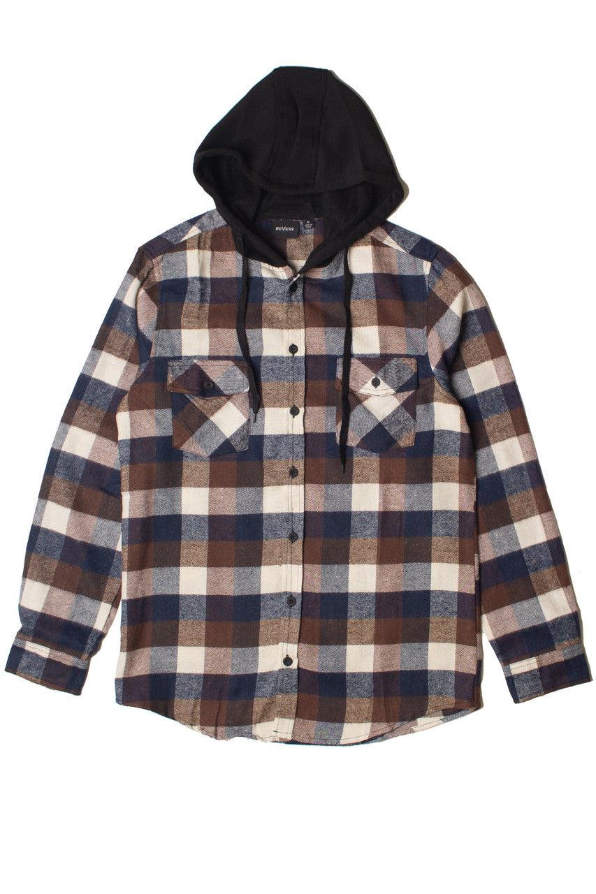 Brown & Blue Hooded Flannel Shirt Product Image