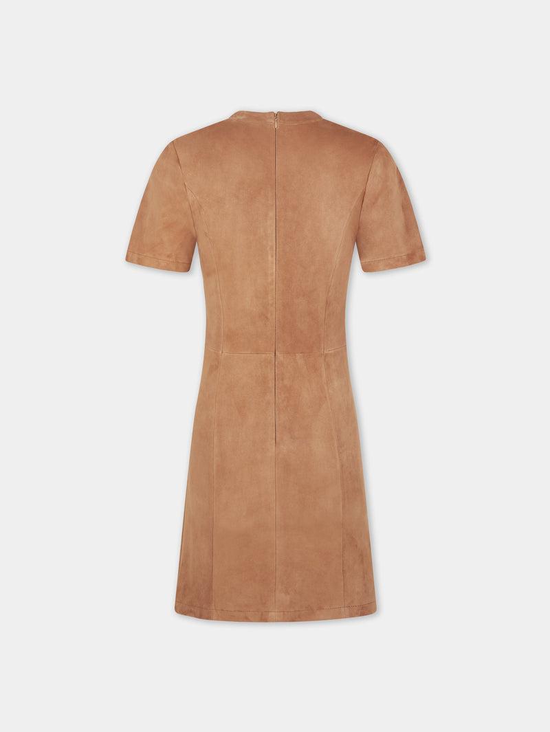 CAMEL SHORT DRAPED DRESS IN LEATHER Product Image