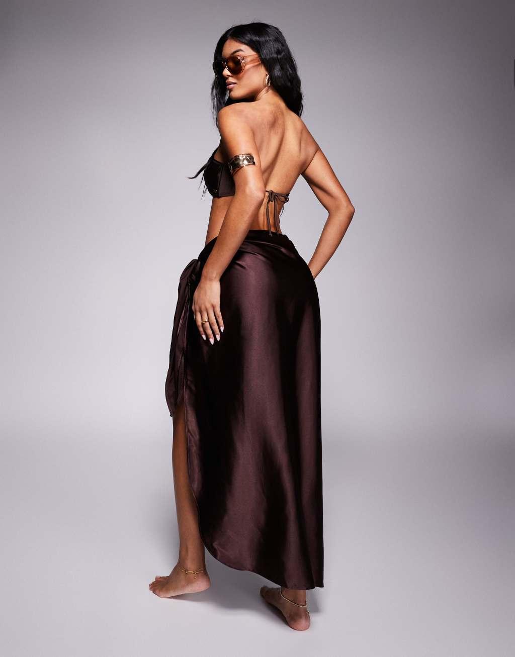 Candypants gold flower hardware maxi beach skirt in brown Product Image