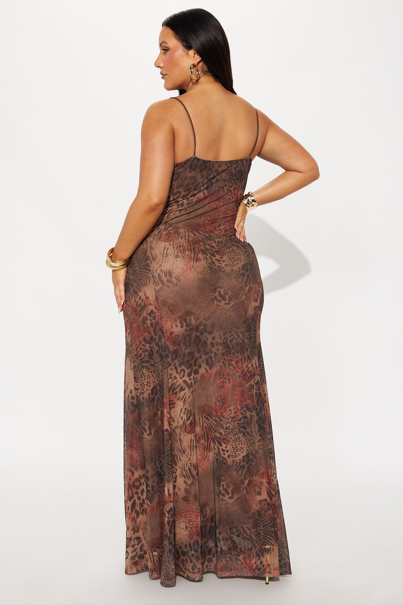 Wild Instinct Animal Print Mesh Maxi Dress - Brown Combo Female Product Image